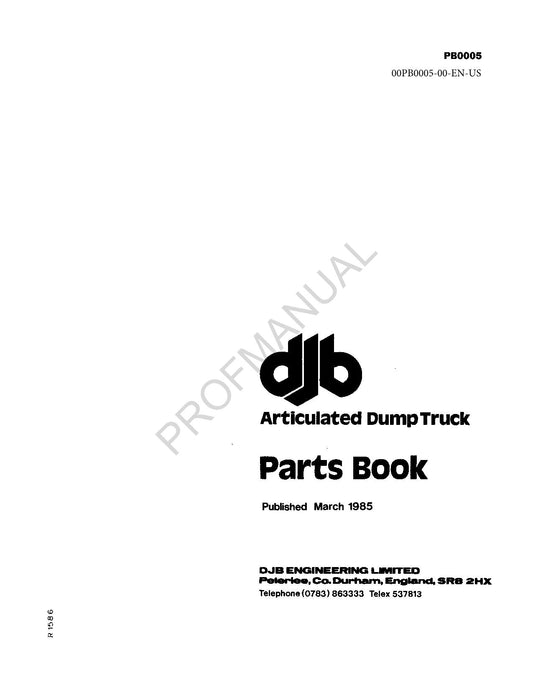 Caterpillar Cat DJB Articulated Dump Truck Parts Catalog Manual