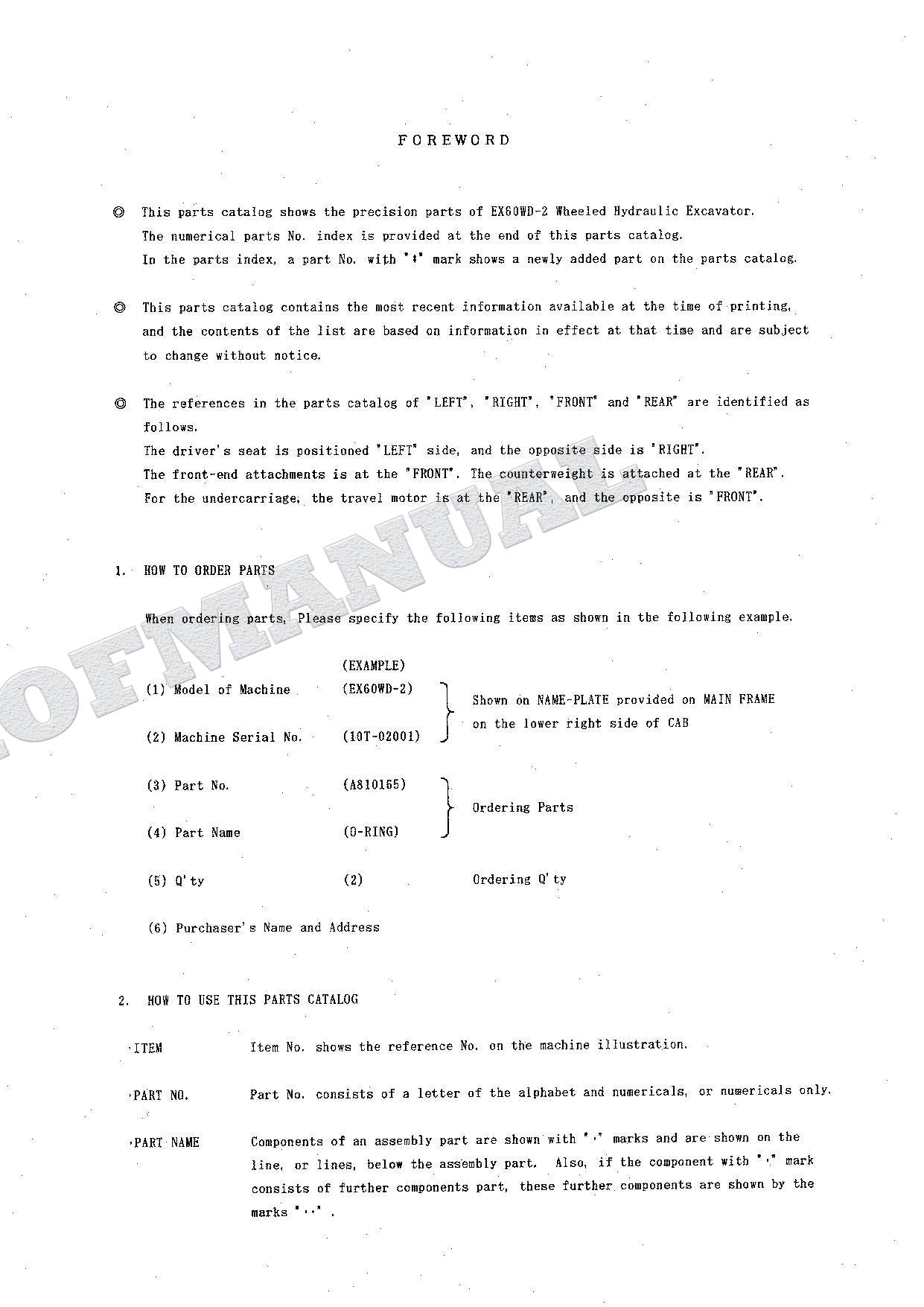 HITACHI EX60WD-2 Equipment Component Excavator Parts Catalog Manual SN 02001-