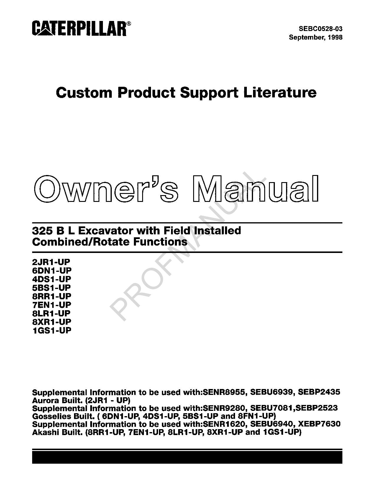 Caterpillar Cat 325 B L Excavator Field Installed Combined Parts Catalog Manual