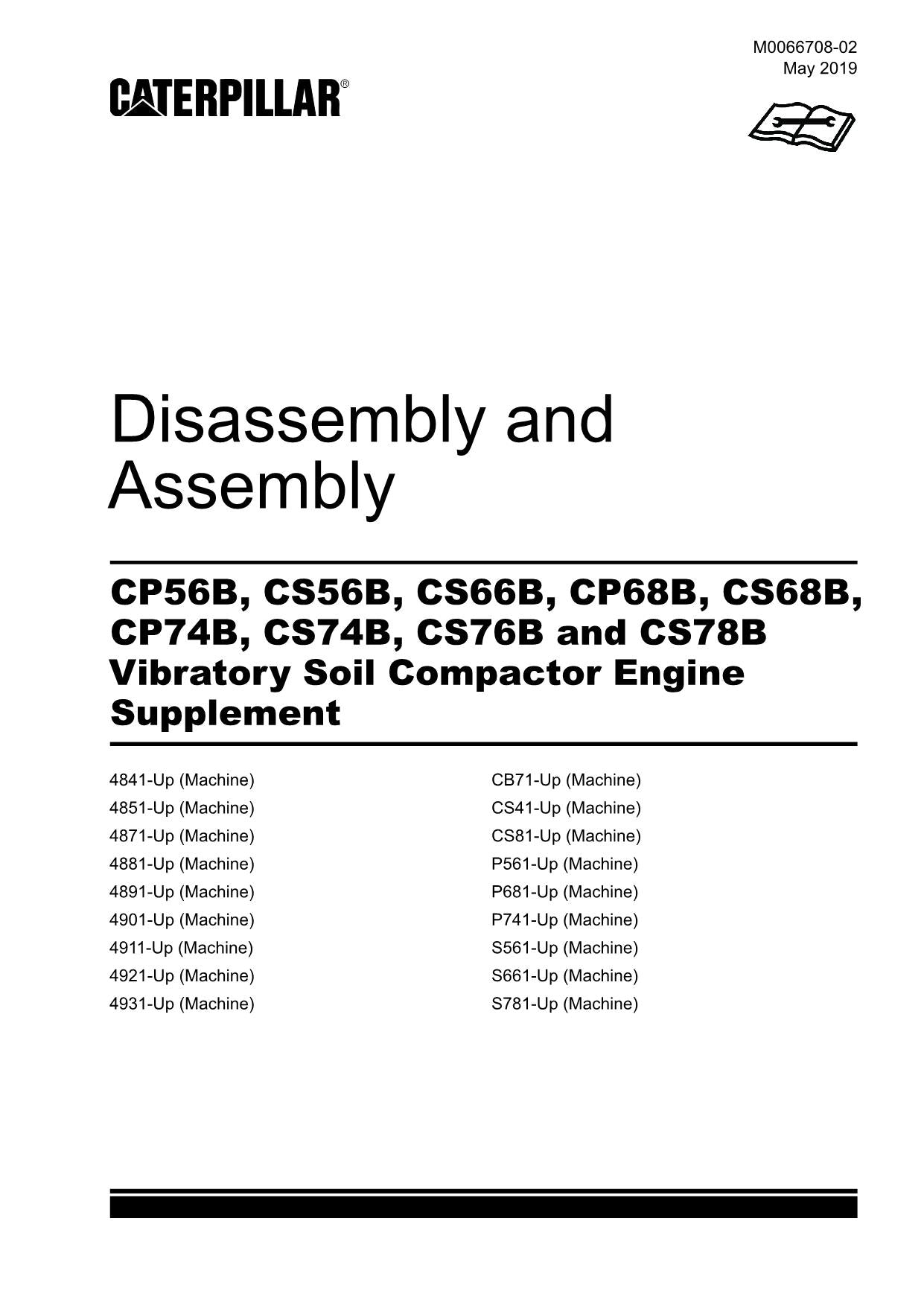 Caterpillar CP56B CS56B CS66B Compactor Engine Suppl Disass Assem Service Manual