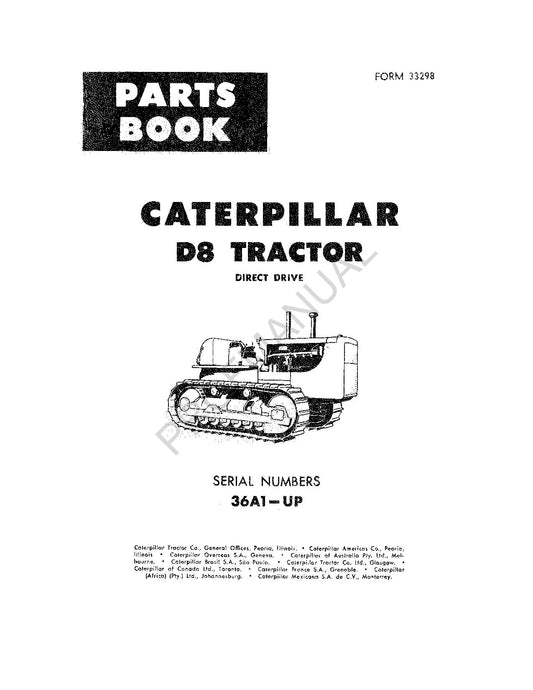 Caterpillar Cat D8 Tractor Parts Catalog Manual ser 36A1-Up