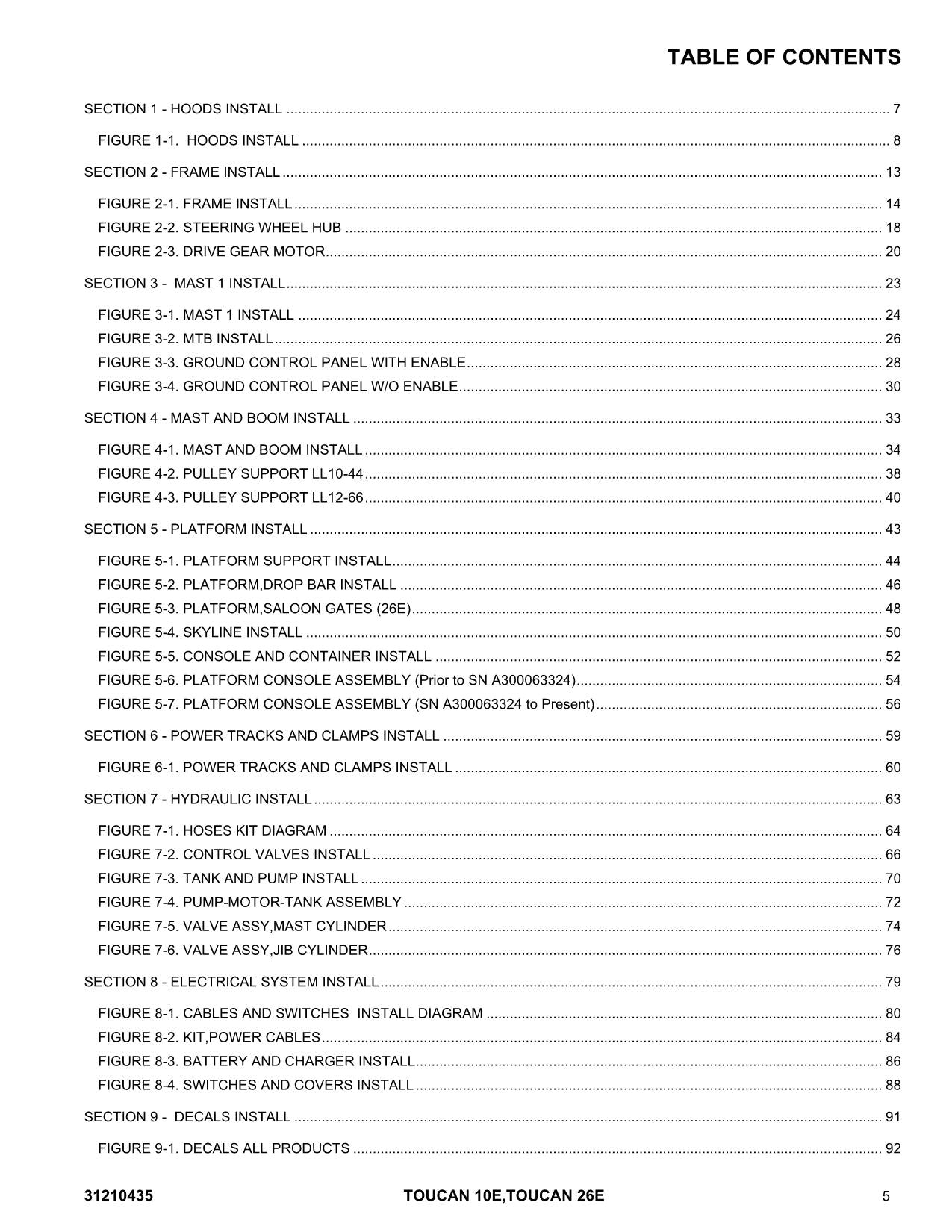 TOUCAN 10E 26E  Vertical Lift Parts Catalog Manual