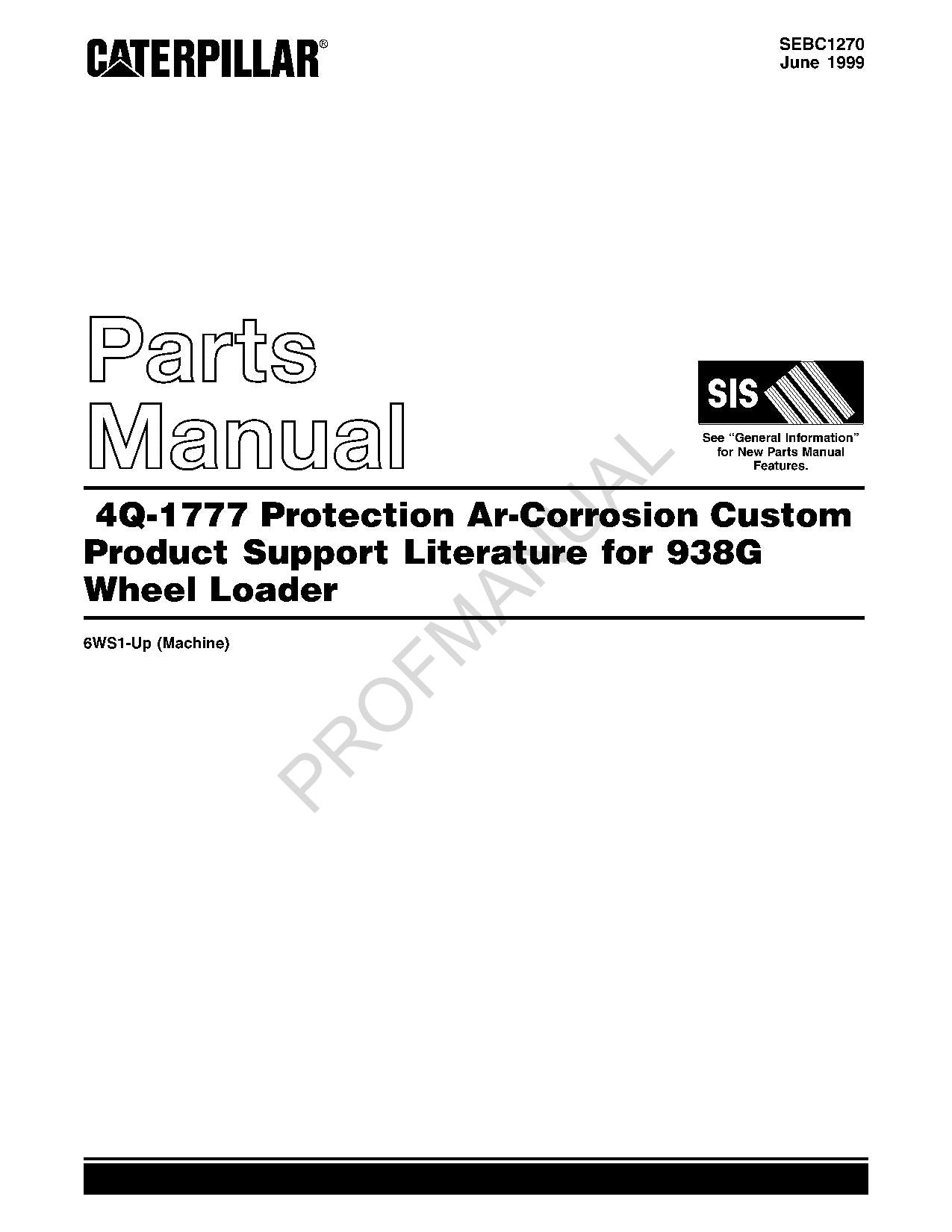 Caterpillar Cat 4Q 1777 Protection Ar Corrosion 938G Loader Parts Catalog Manual