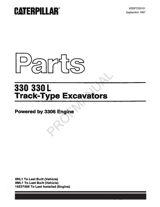 Caterpillar Cat 330 330L Track Type Excavator Parts Catalog Manual