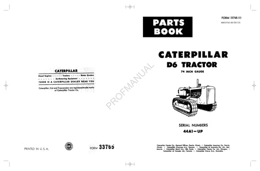 Caterpillar Cat D6 Tractor Parts Catalog Manual ser 44A1-Up