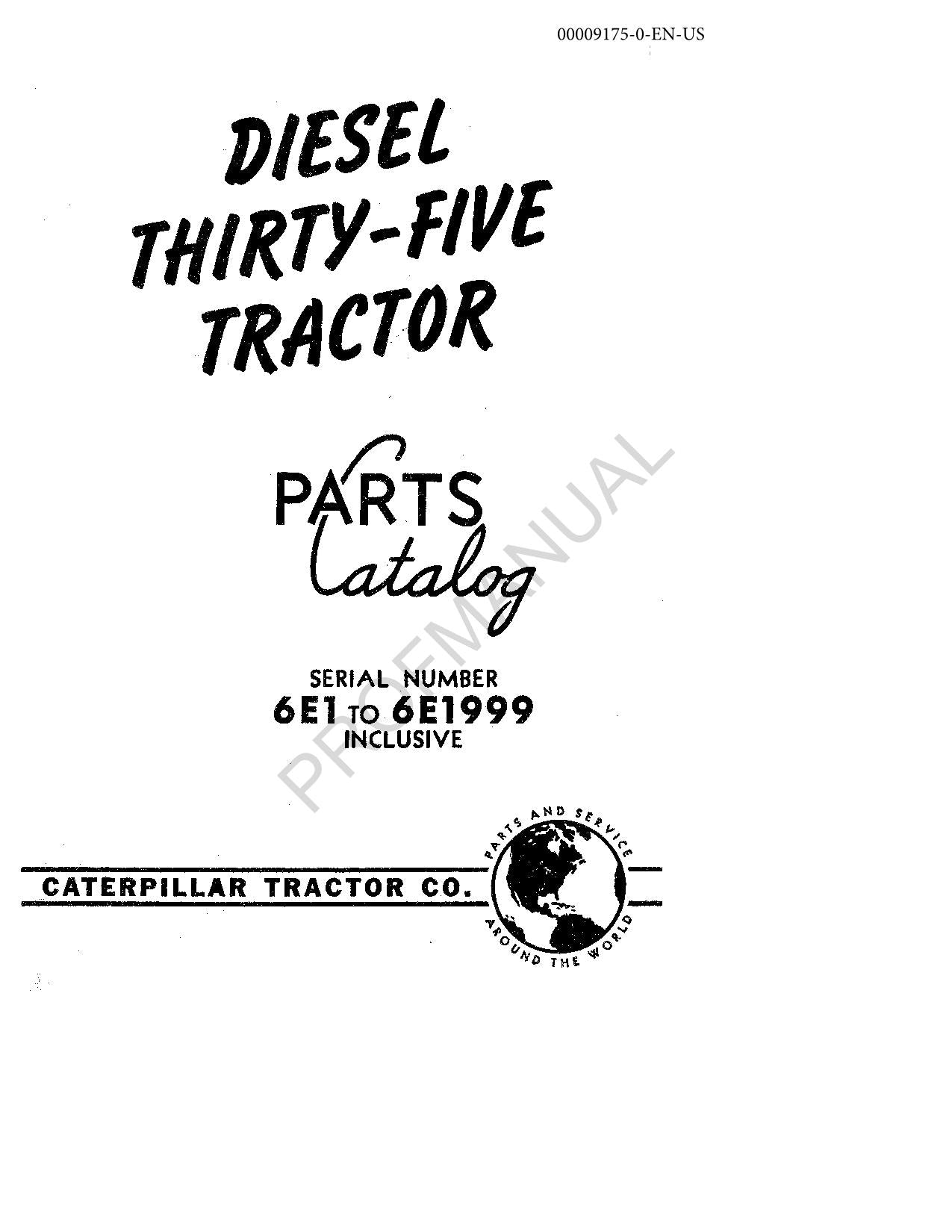 Caterpillar Cat Diesel Thirty Five Tractor Parts Catalog Manual ser 6E1-6E1999