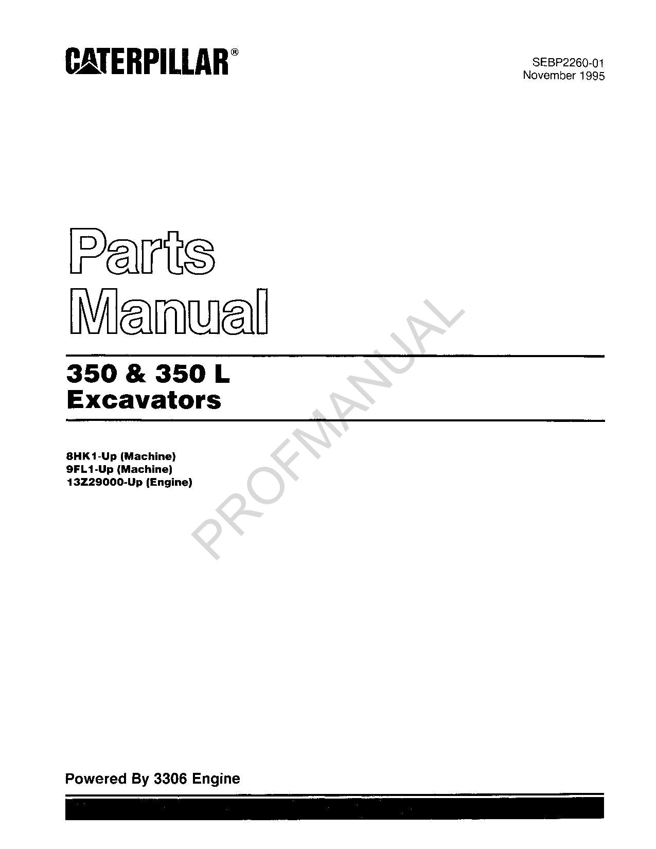 Caterpillar Cat 350 350 L Excavator Parts Catalog Manual