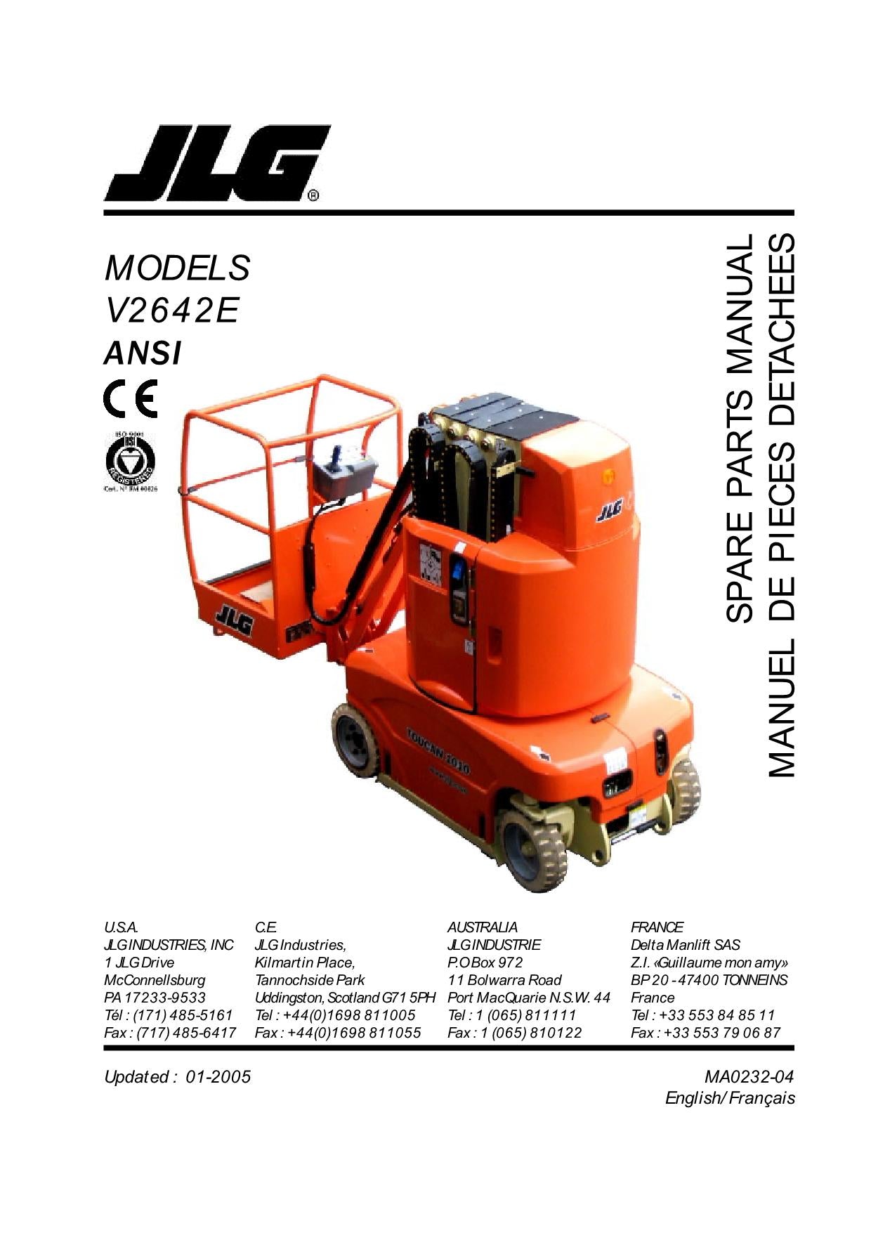 TOUCAN V2642E Vertical Lift Parts Catalog Manual Multi language