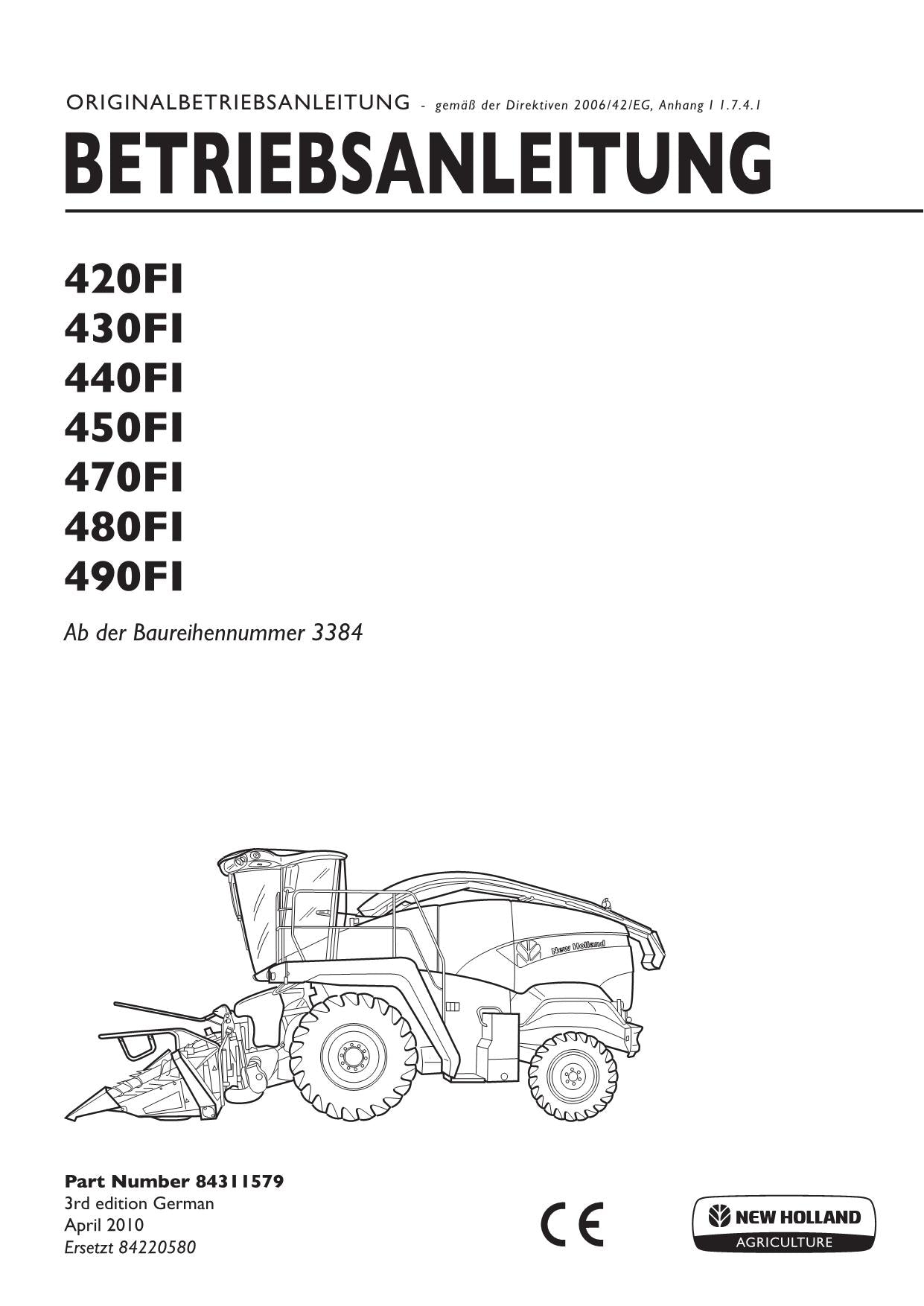 New Holland 470FI 480FI 490FI Schneidwerk Betriebsanleitung