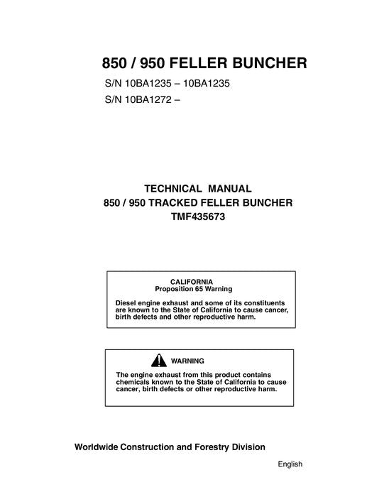 JOHN DEERE 950 850 TRACKED FELLER BUNCHER SERVICE REPARATURHANDBUCH