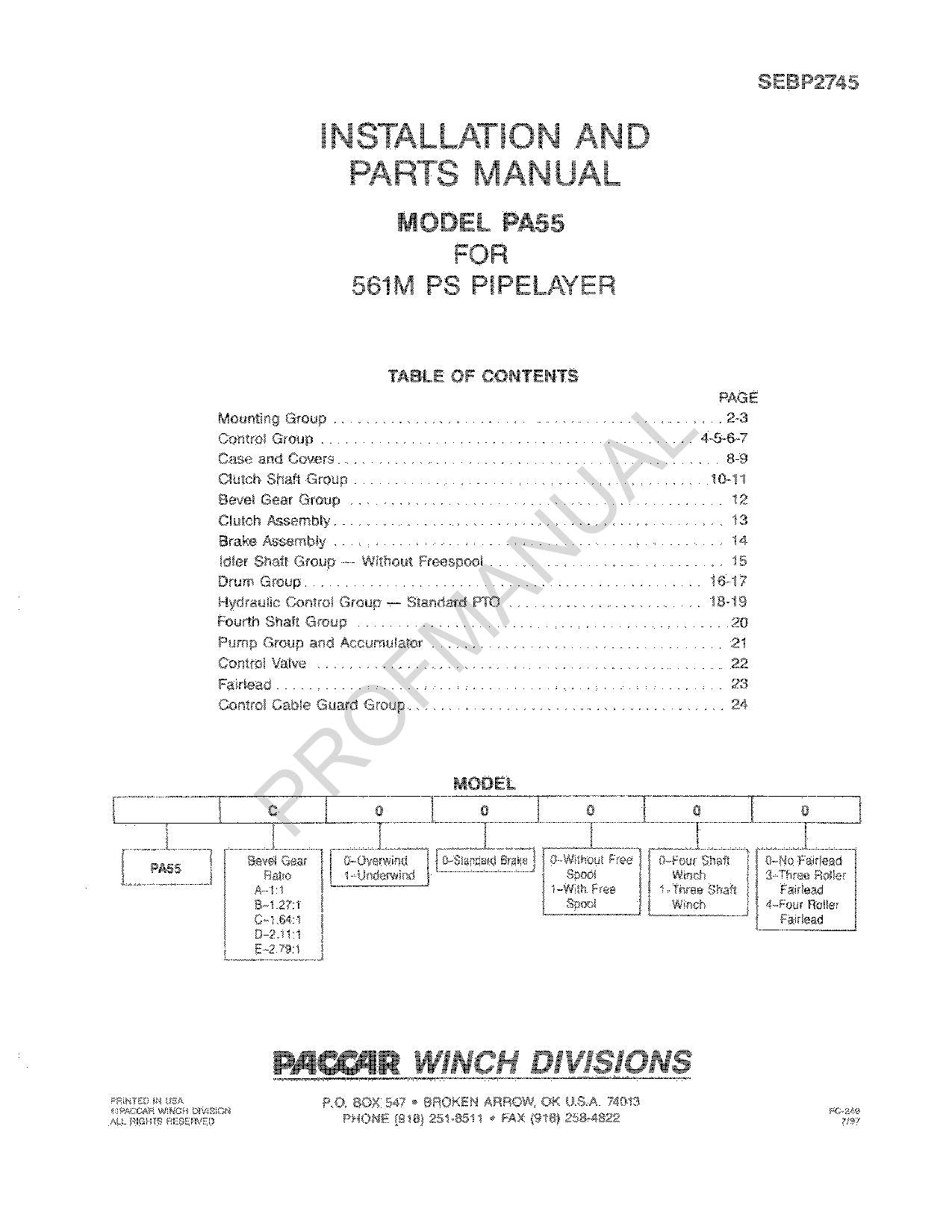 Caterpillar PA 55 Winch 561M Pipelayer Parts Catalog Manual