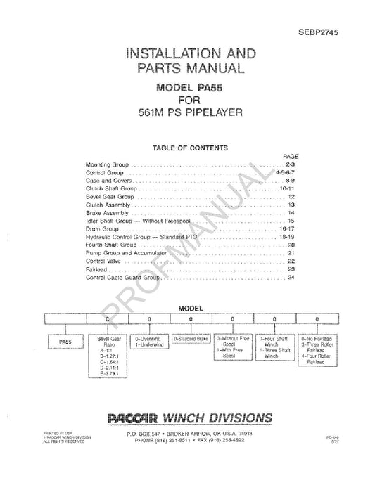 Caterpillar PA 55 Winch 561M Pipelayer Parts Catalog Manual