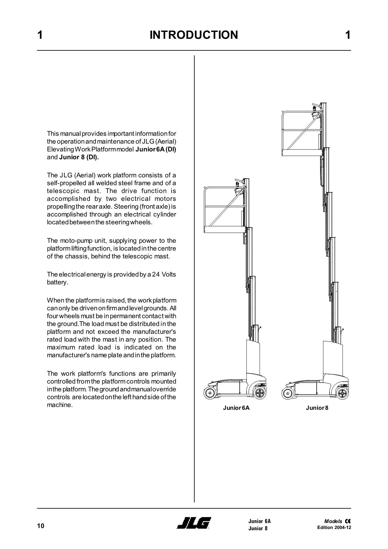 TOUCAN Junior 6A Junior 8A Vertical Lift Maintenance Operation Operators Manual