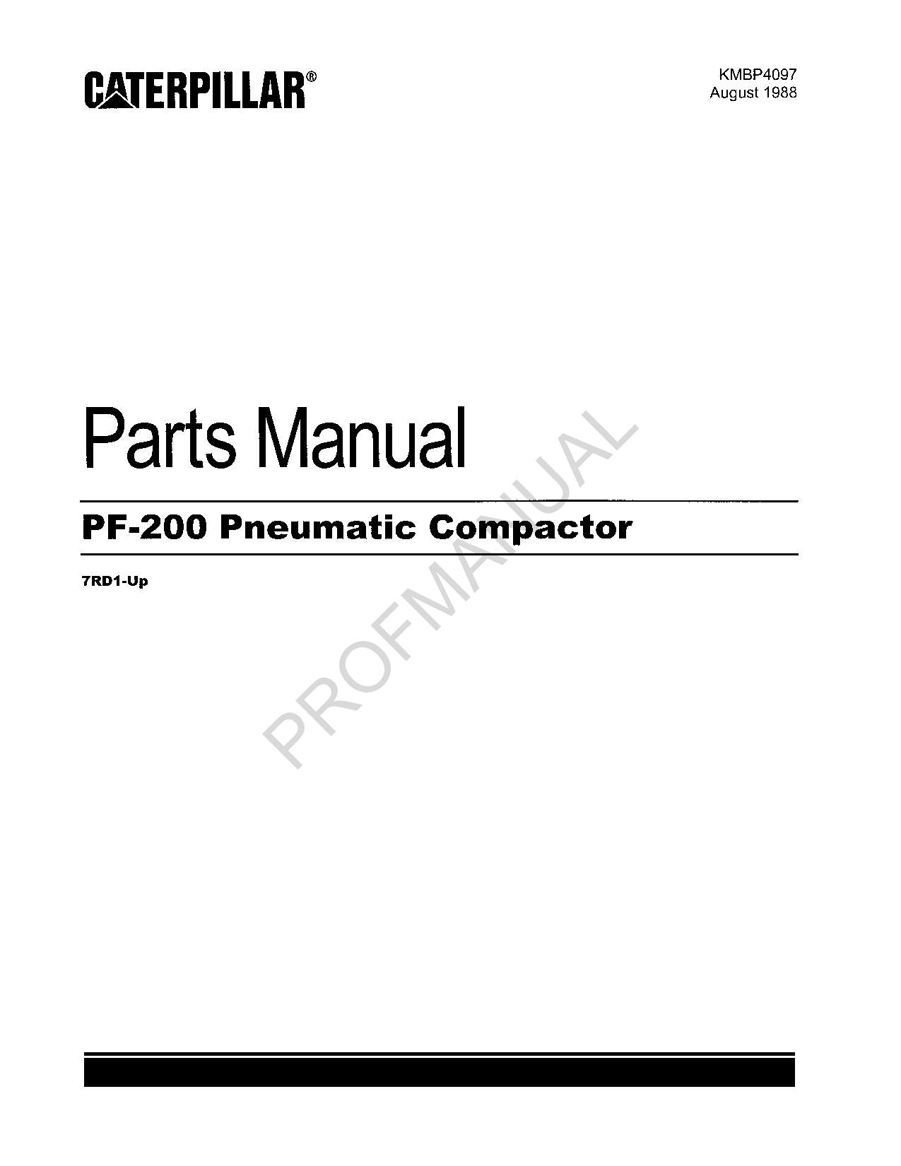 Caterpillar Cat PF 200 Pneumatic Compactor Parts Catalog Manual