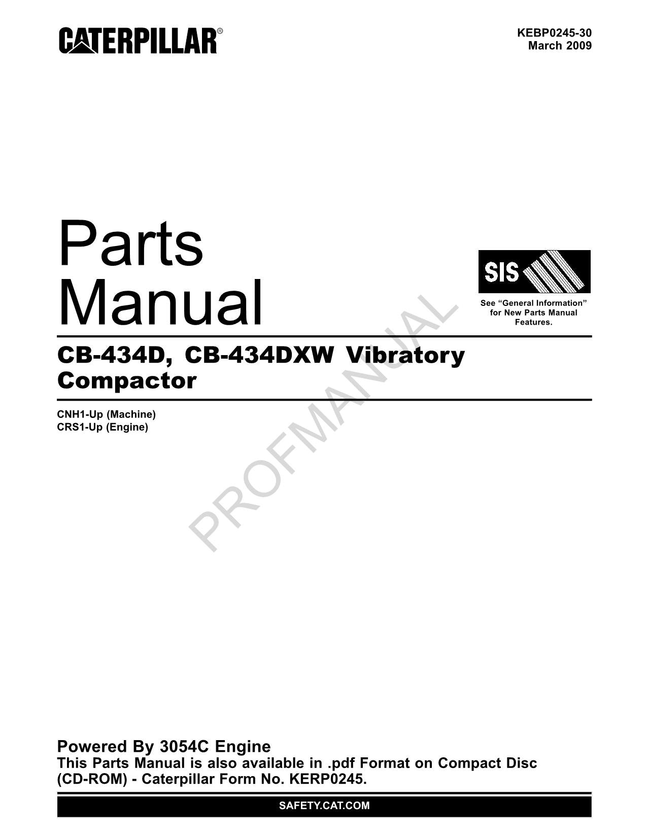 Caterpillar CB 434D CB 434DXW Vibratory Compactor Parts Catalog Manual KEBP0245