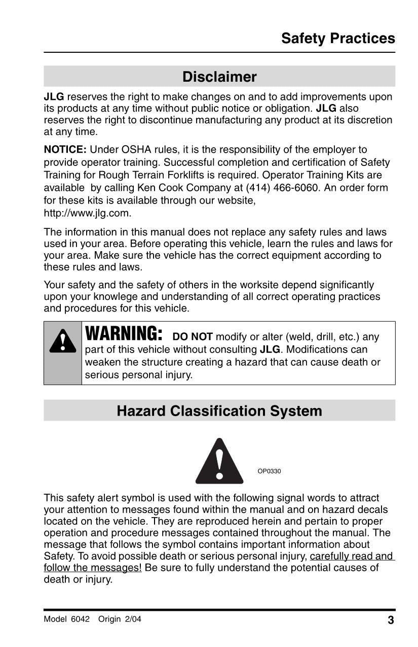 SKYTRAK 6042 Telehandler Maintenance Operation Operators Manual 3126022