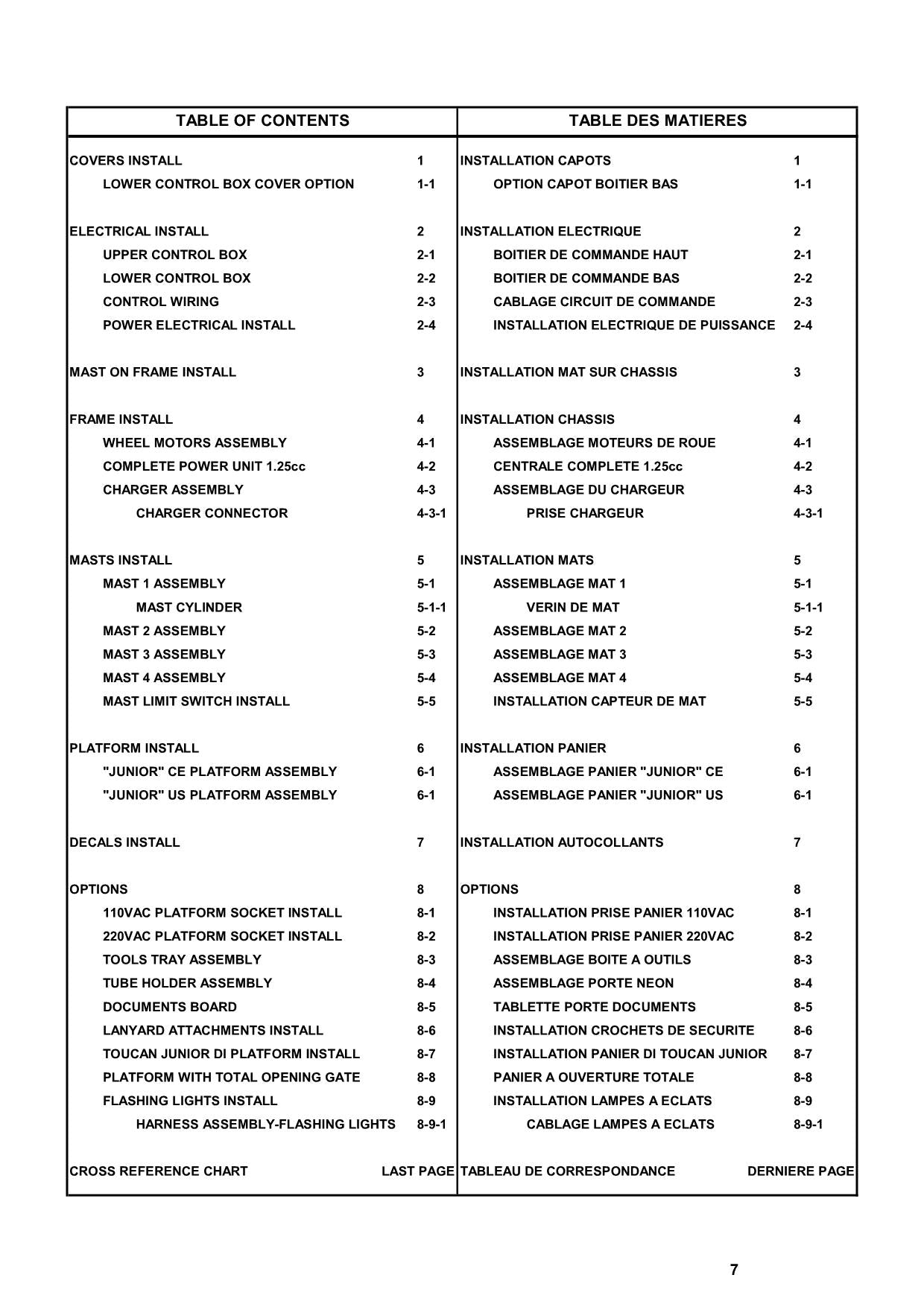 TOUCAN Junior 6A V1331E Vertical Lift Parts Catalog Manual Multi language