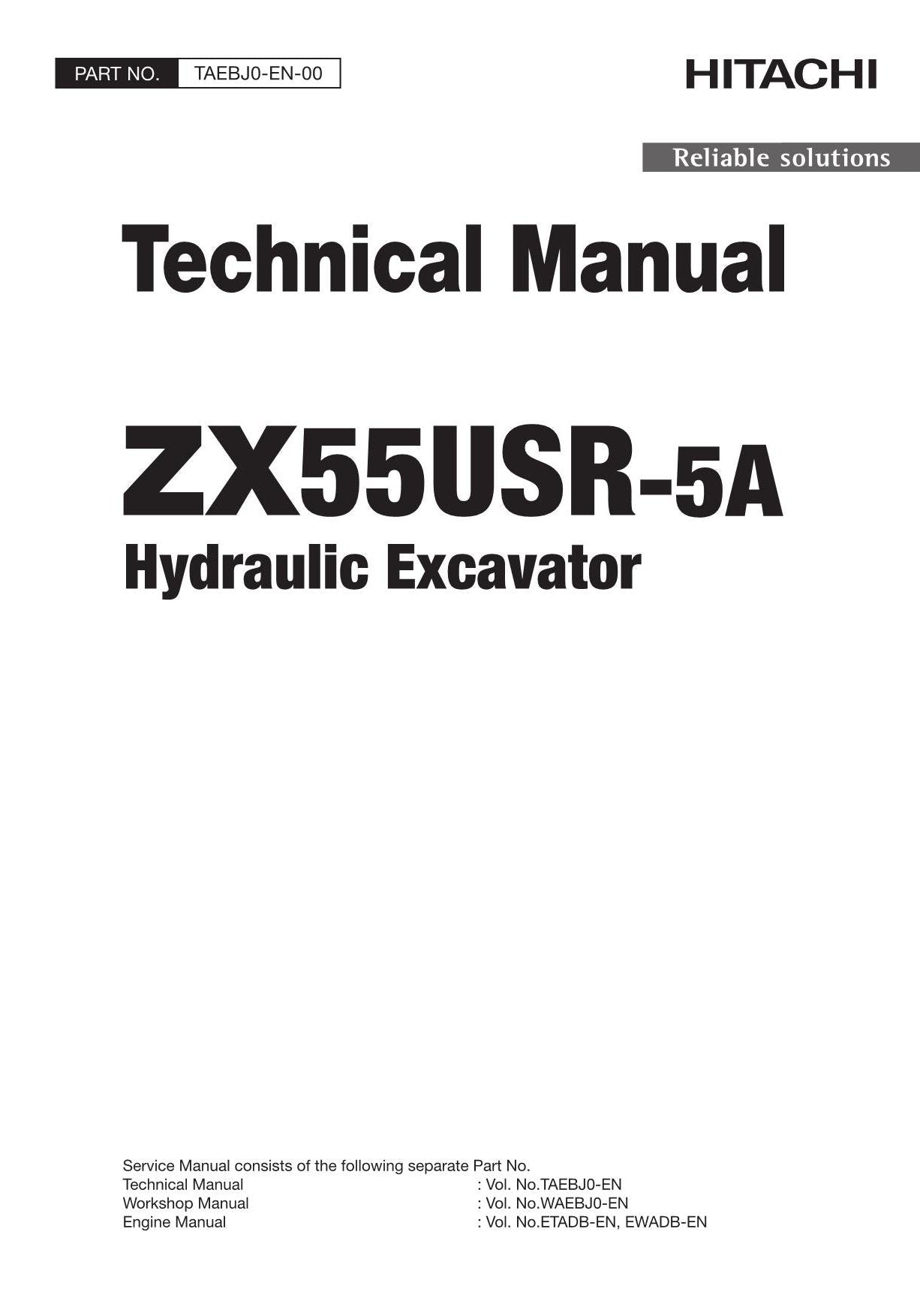 Hitachi ZX55USR-5A Excavator Service Manual with Schemes