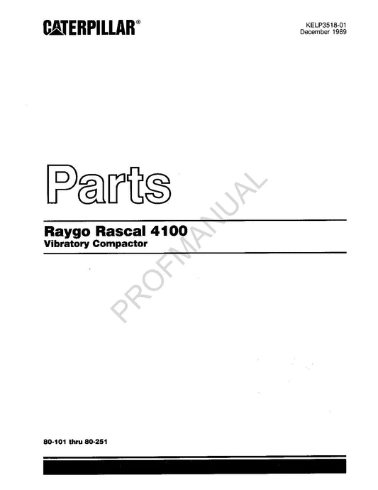 Caterpillar Raygo Rascal 4100 Vibratory Compactor Parts Catalog Manual