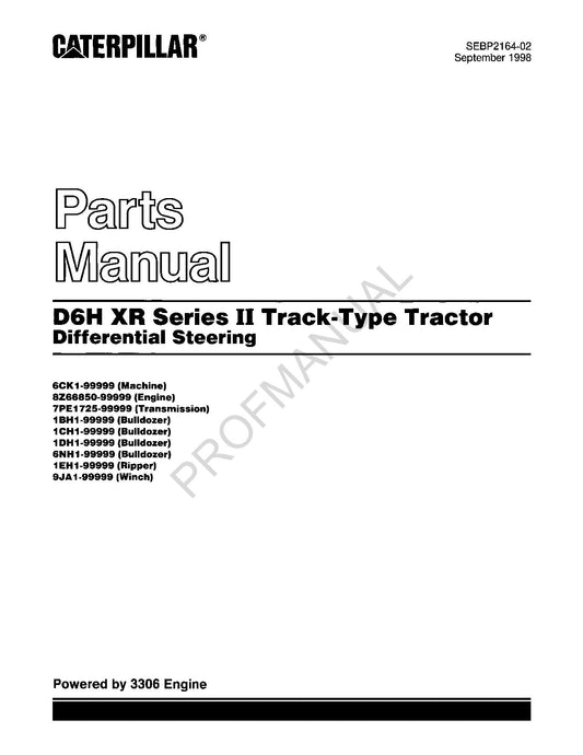 Catalogue de pièces détachées pour tracteur à chenilles Caterpillar D6H XR série II SEBP2164