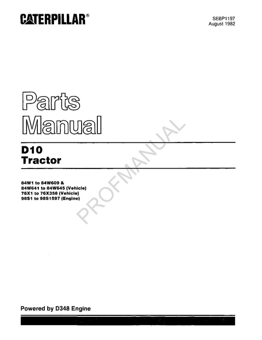 Manuel du catalogue des pièces détachées du tracteur Caterpillar Cat D10 SEBP1197