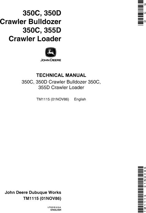 JOHN DEERE 350C 350D BULLDOZER 350C 355D LOADER REPAIR SERVICE MANUAL TM1115