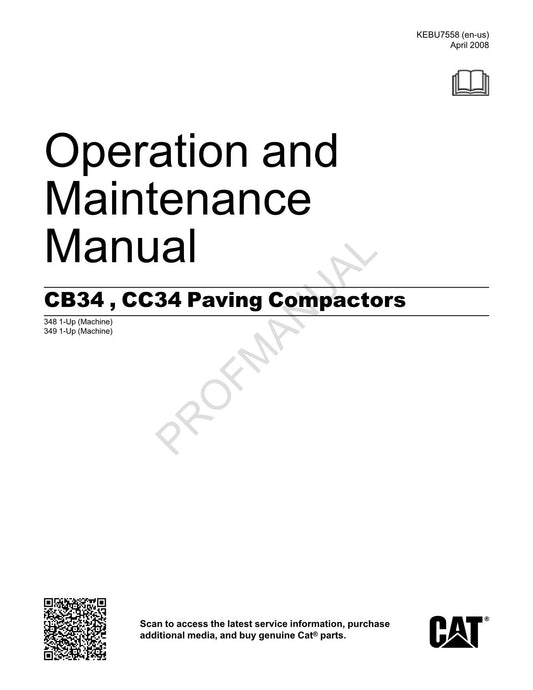 Caterpillar CB34 CC34 Paving Compactor Operators Maintenance Manual