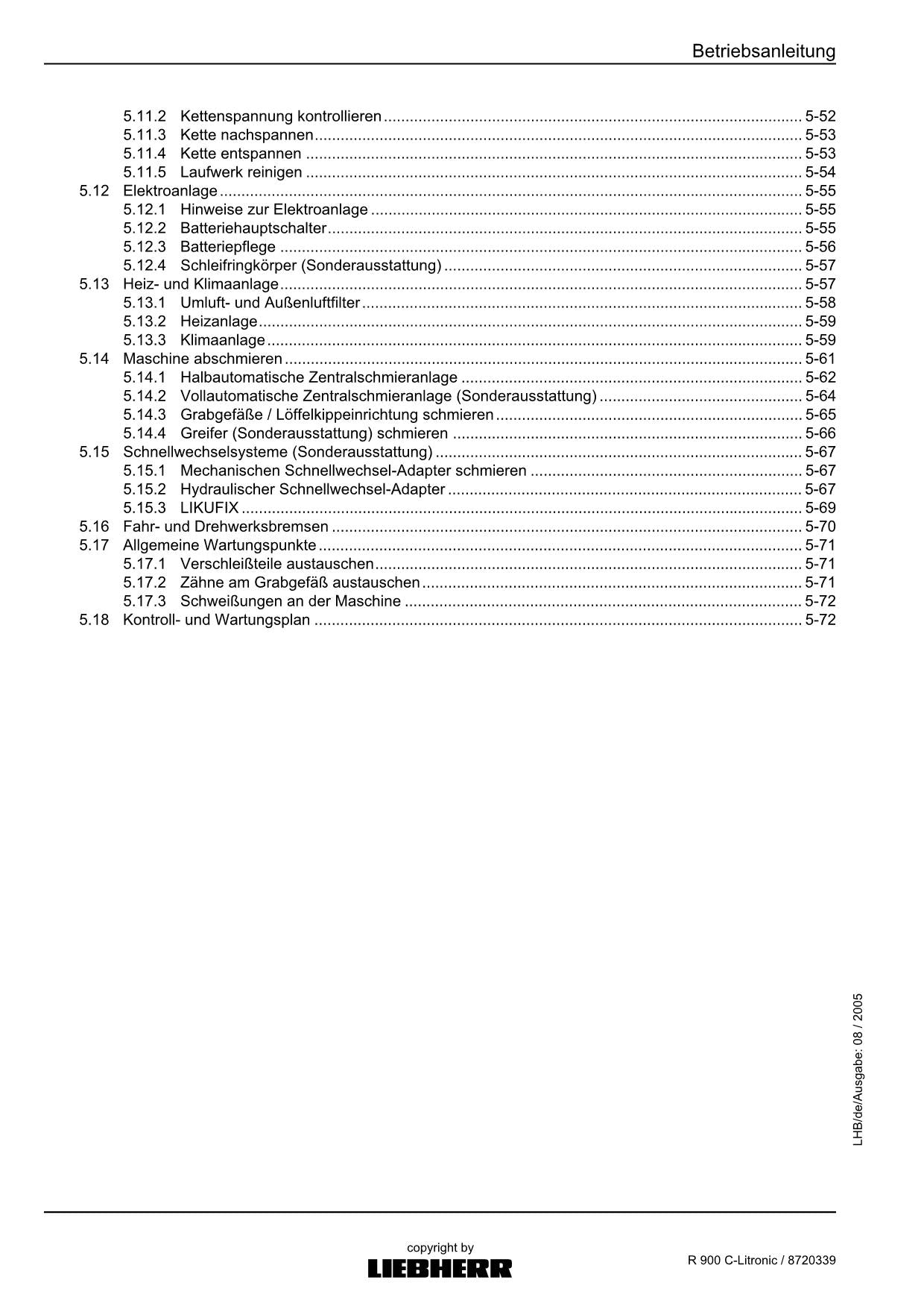 Liebherr R900 C-Litronic Hydraulikbagger Betriebsanleitung Serie 25621