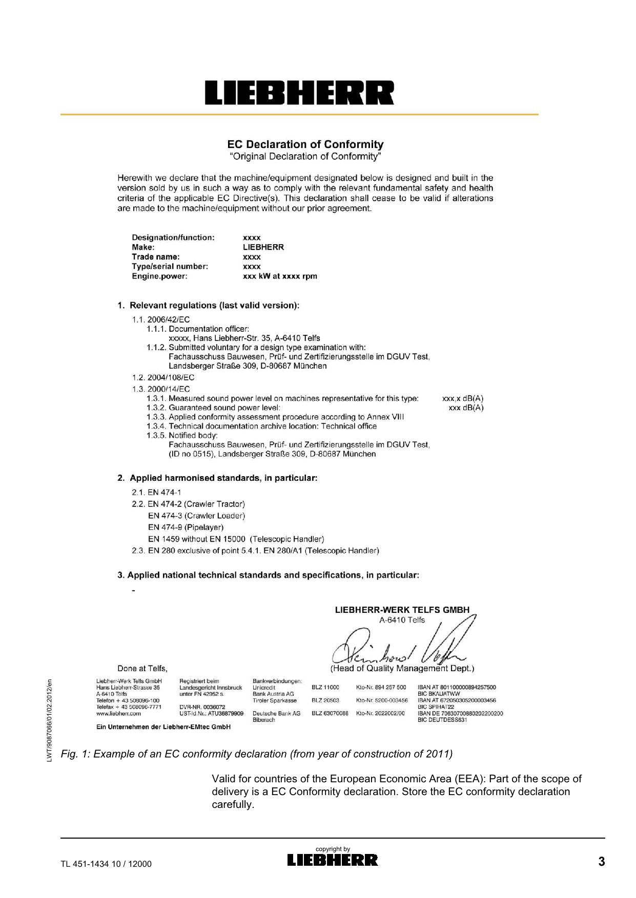 Liebherr TL451-1434 10 Telescopic handler Operators manual