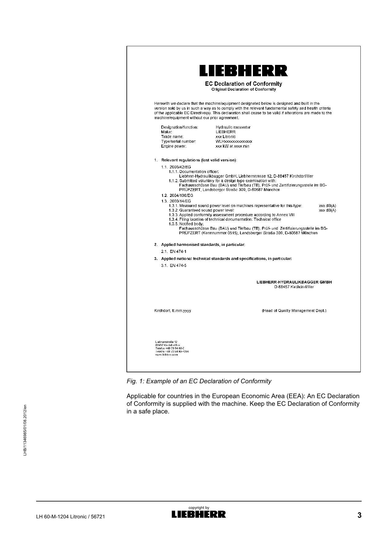 Liebherr LH60-M Litronic Excavator Operators manual