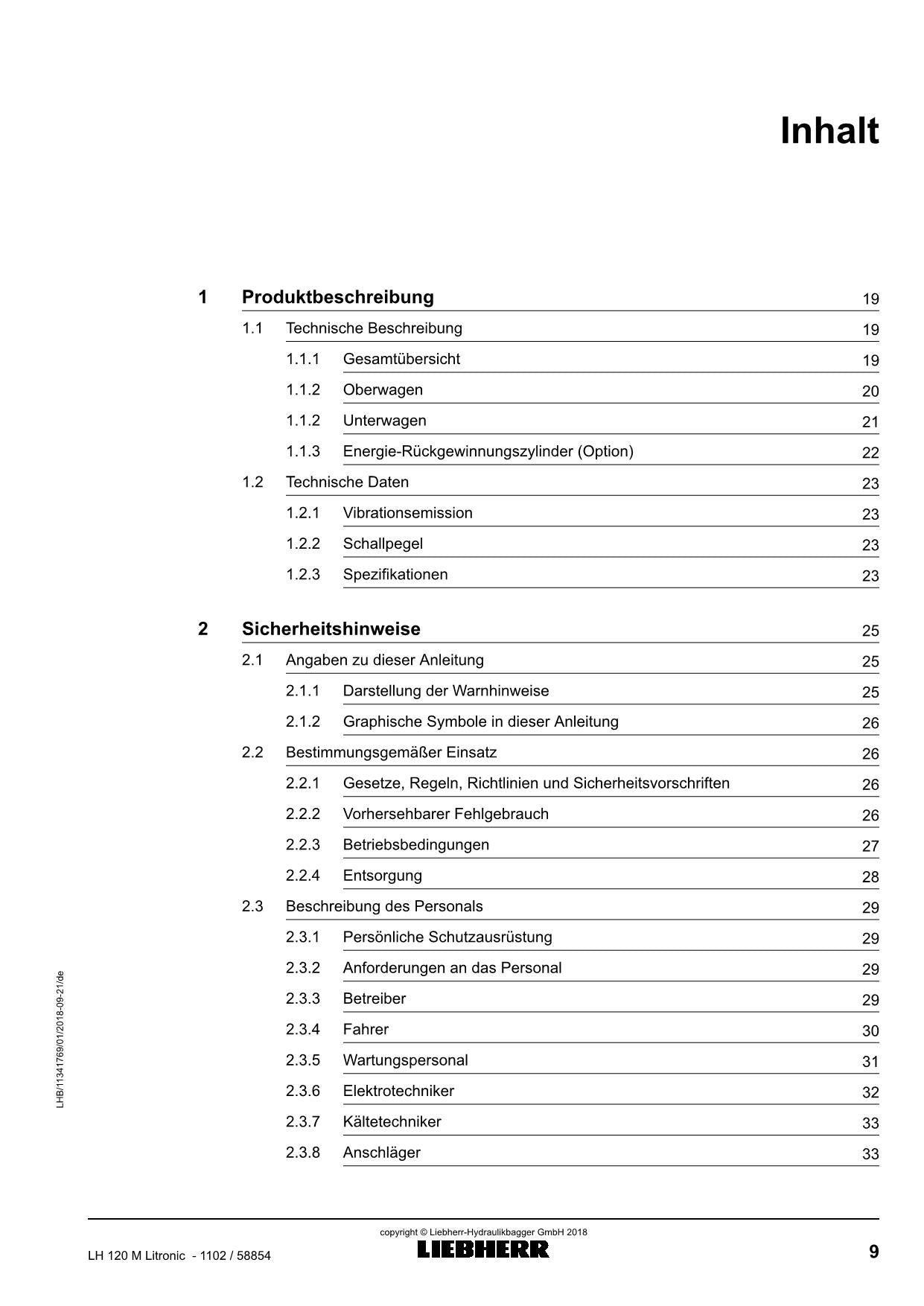 Liebherr LH120 M Litronic Materialumschlaggerät Betriebsanleitung