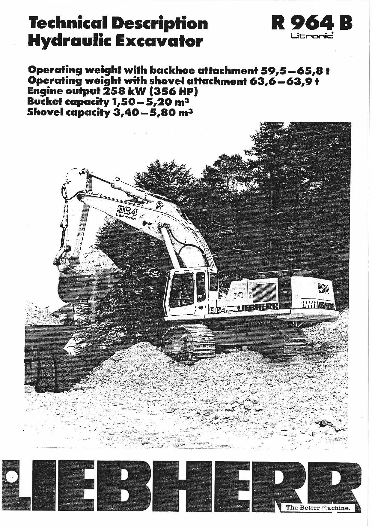 Liebherr R964 B Litronic Excavator Operators manual serial 5001