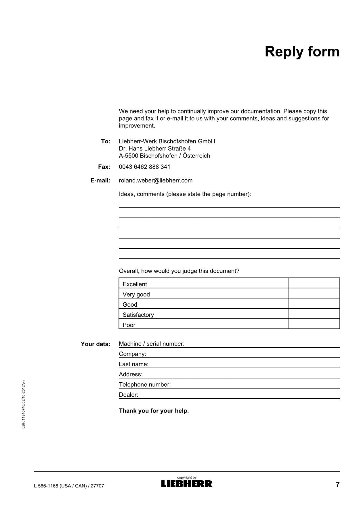 Liebherr L566-1168 (USA CAN) Wheel Loader Operators manual