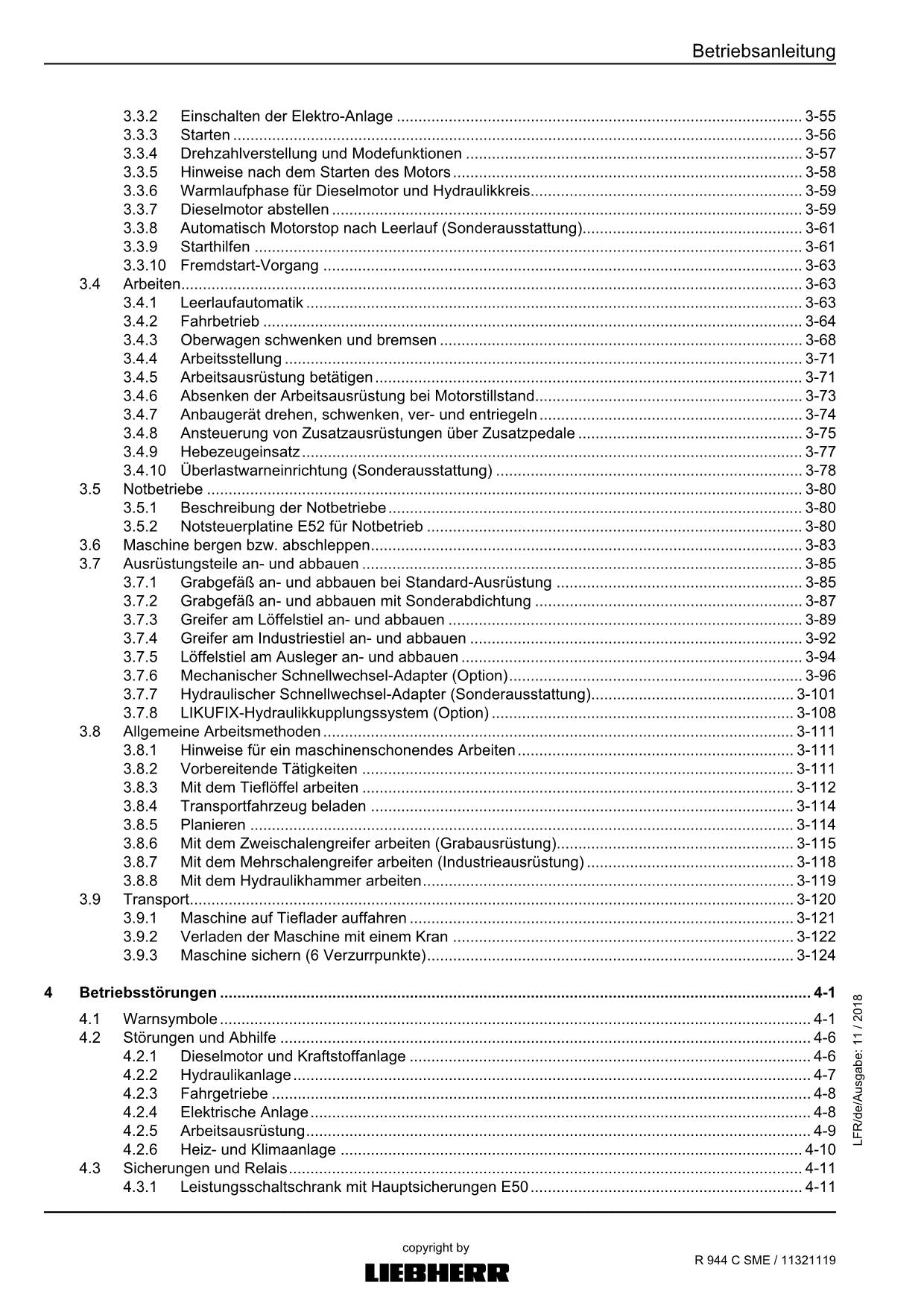 Liebherr R944 C SME Hydraulikbagger Betriebsanleitung