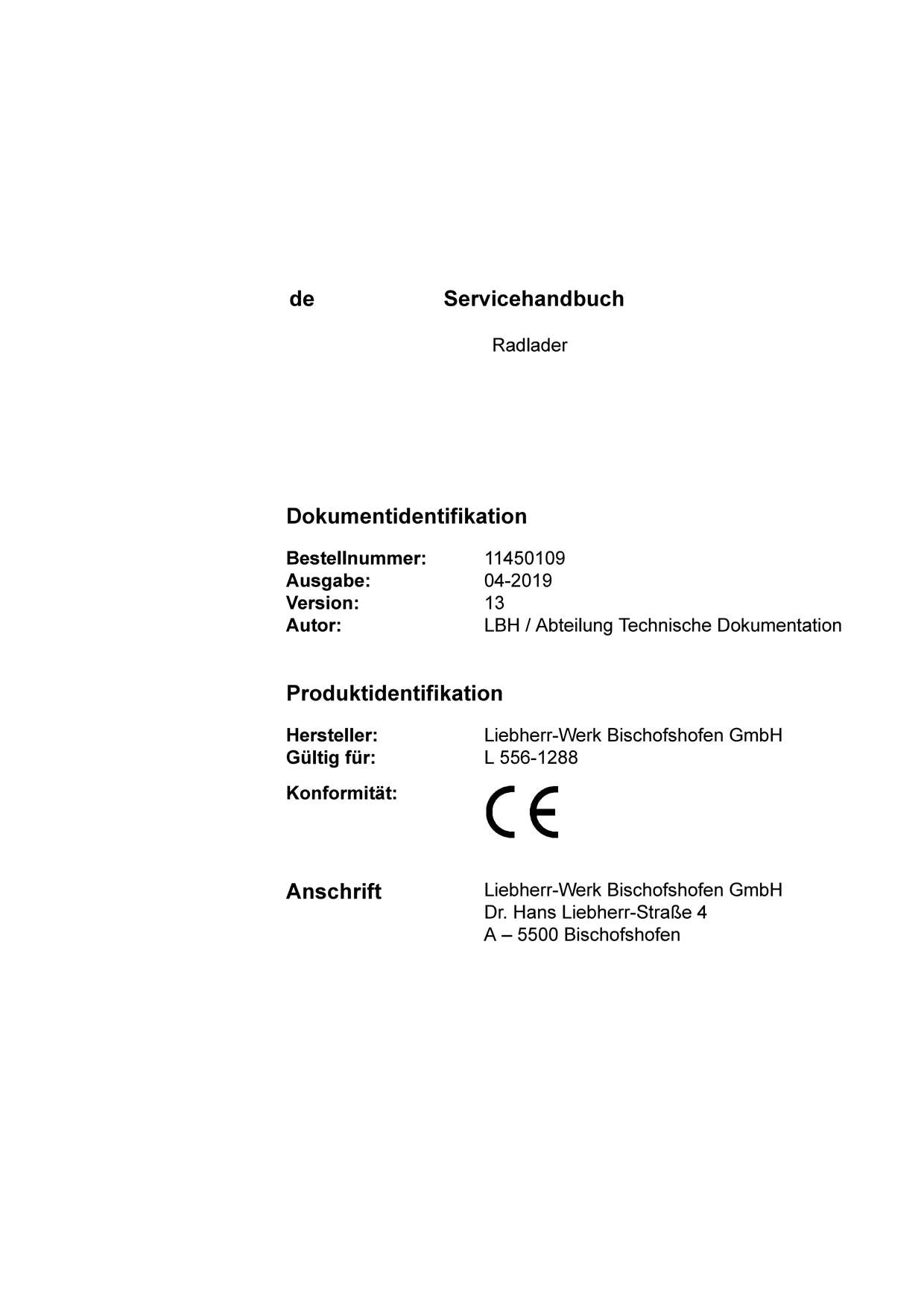 Liebherr L556 1288 Radlader Reparaturhandbuch Werkstatthandbuch