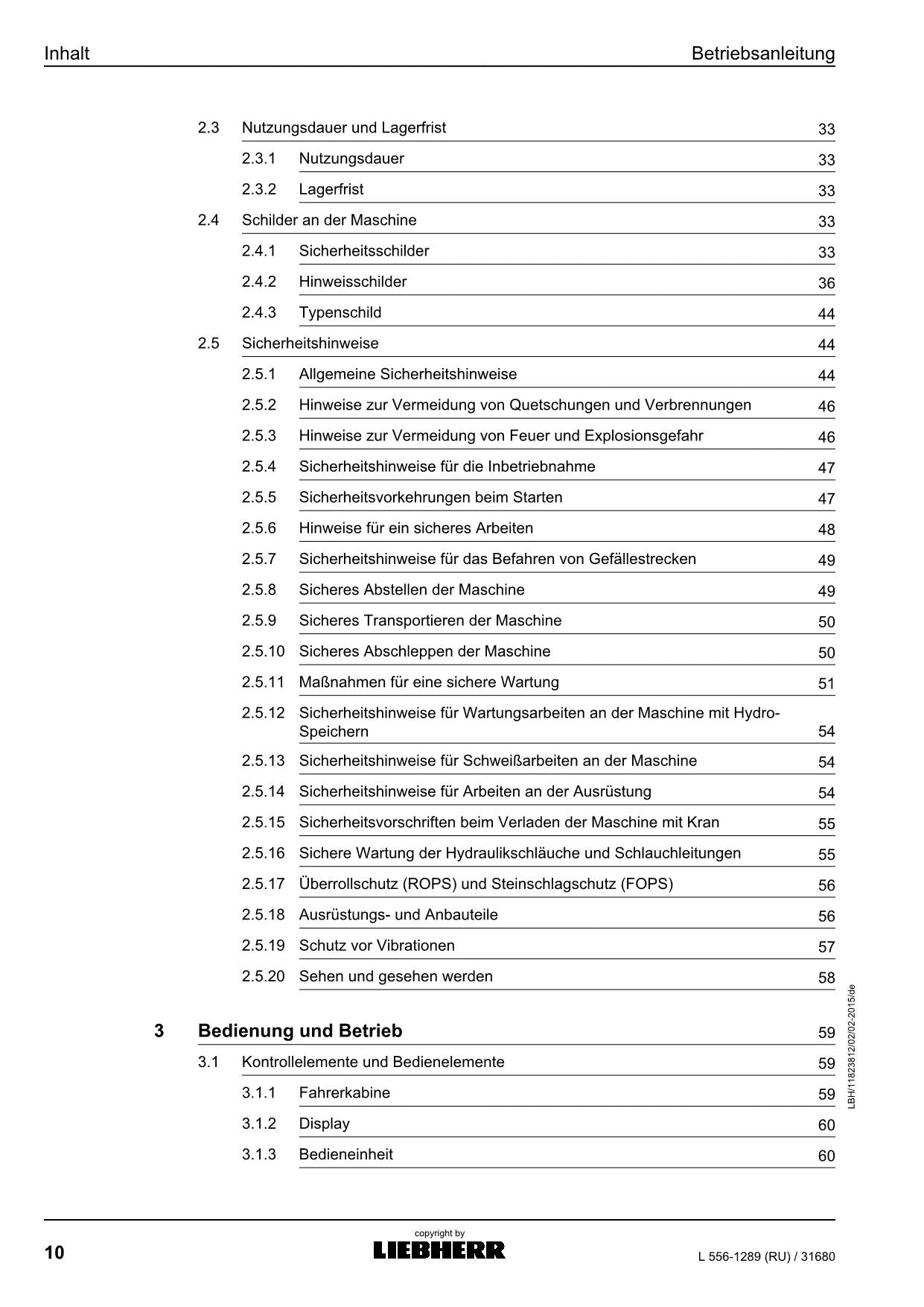 Liebherr L556 RU Radlader Manuel d'instructions