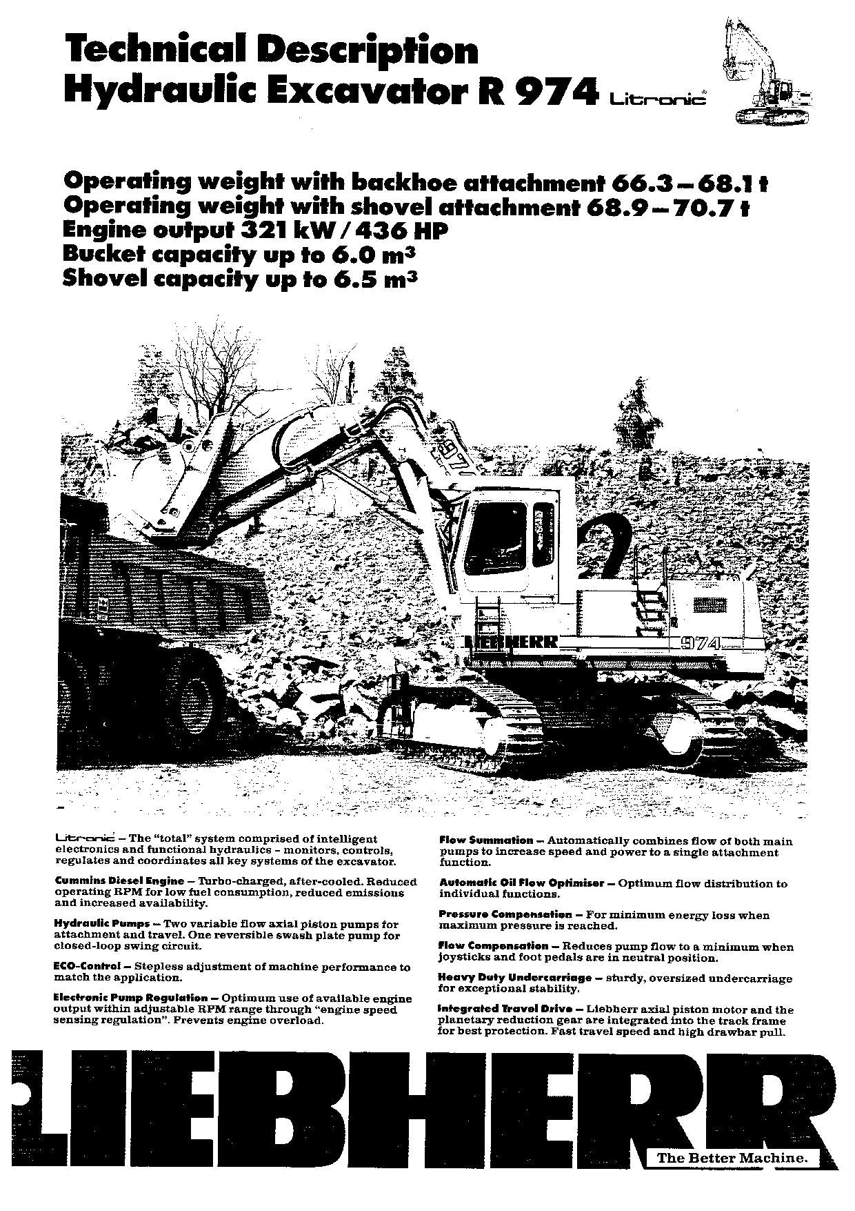 Liebherr R974 Litronic Excavator Operators manual serial 486- 601