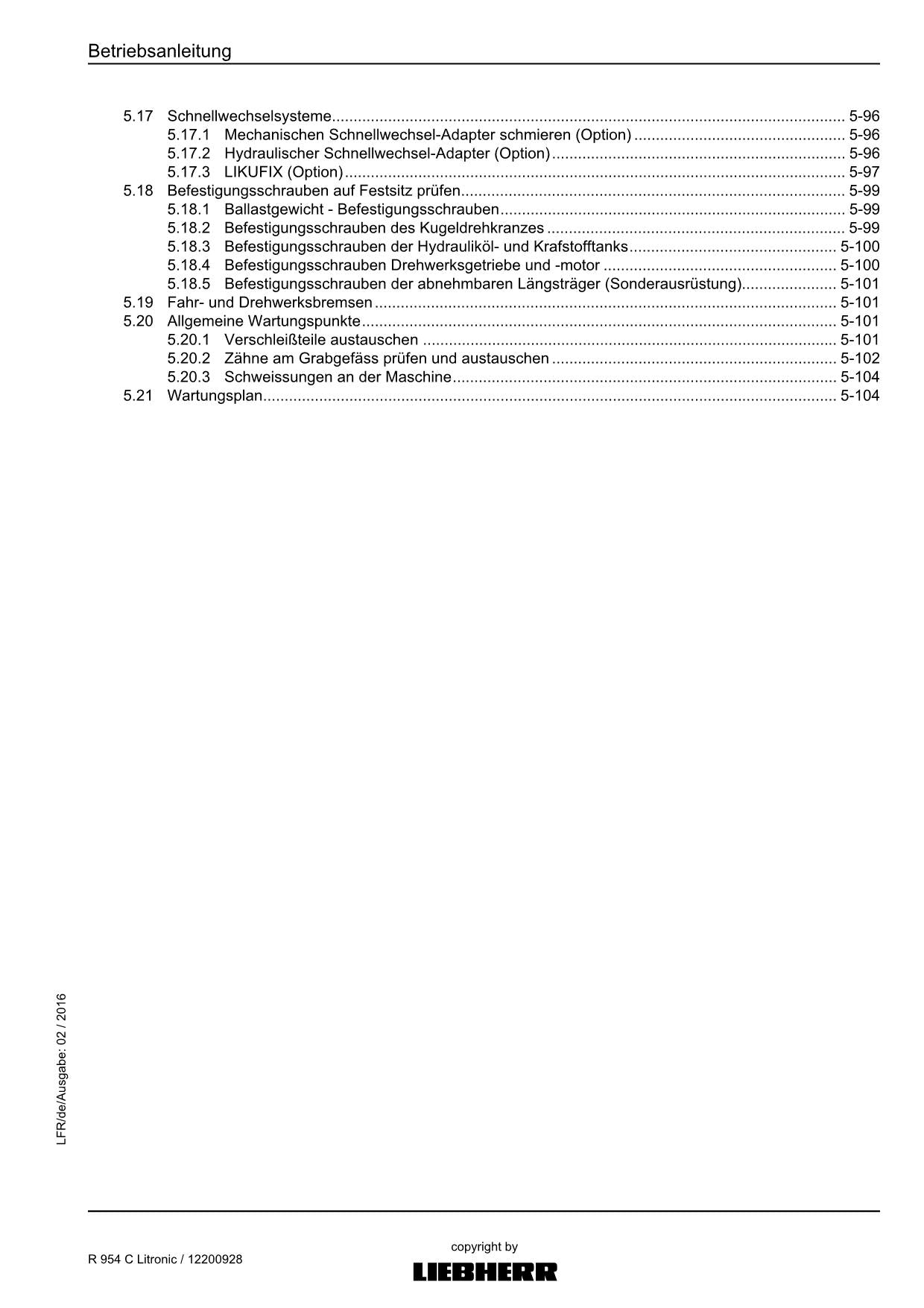 Liebherr R954 C Litronic Hydraulikbagger Betriebsanleitung ser 41943