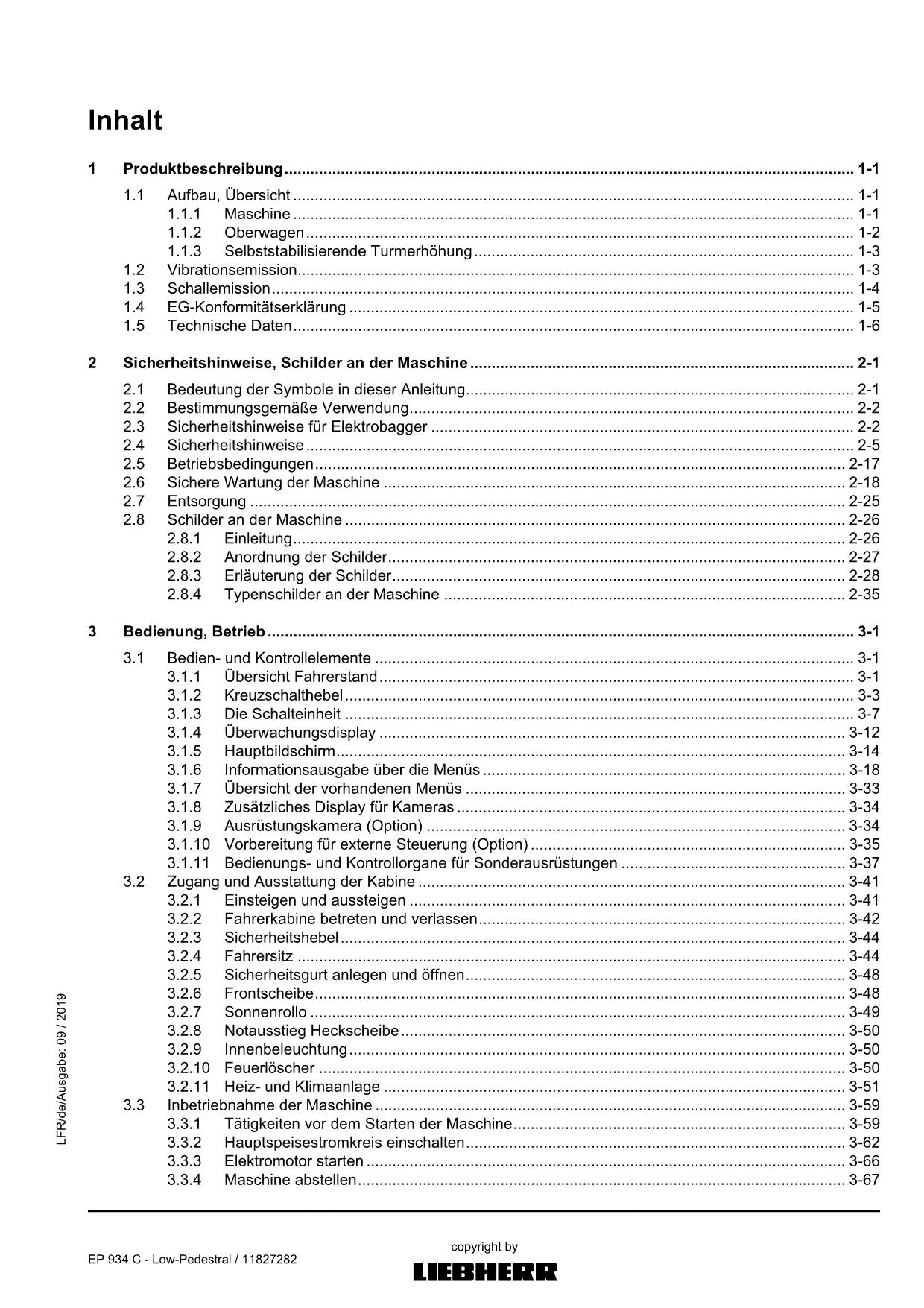 Liebherr EP934 C Low-Pedestral Hydraulikbagger Betriebsanleitung