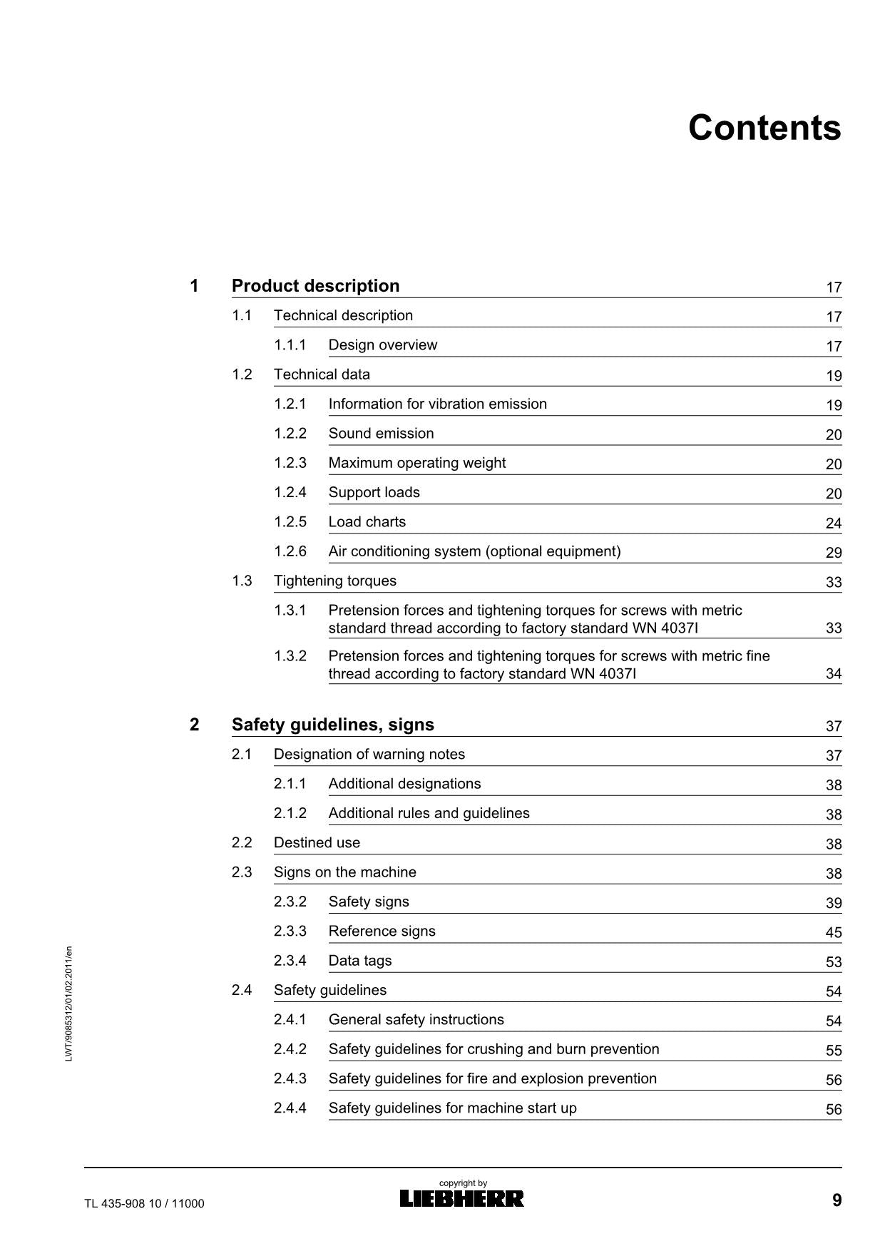 Liebherr TL435-908 10 Telescopic handler Operators manual