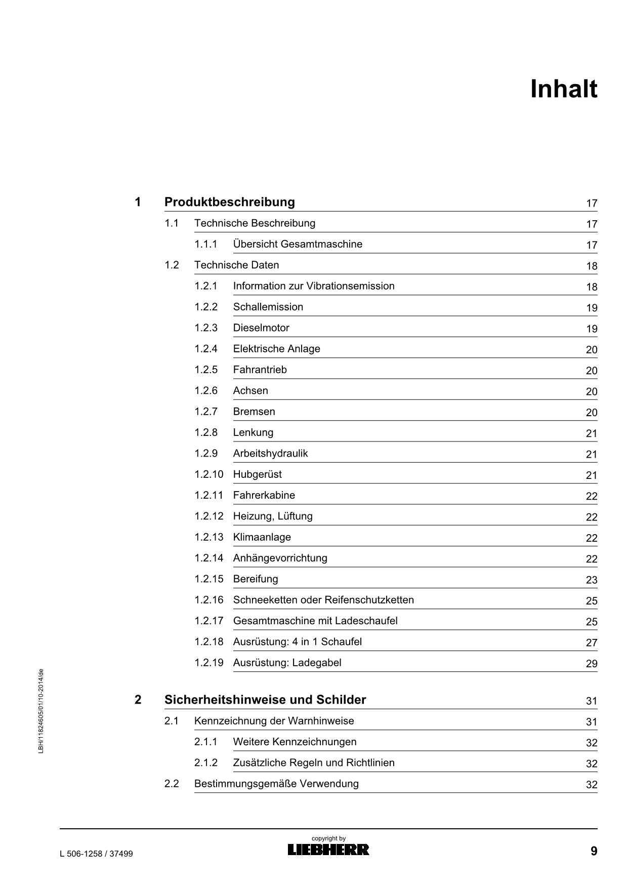 Liebherr L506 1258 Radlader Manuel d'instructions