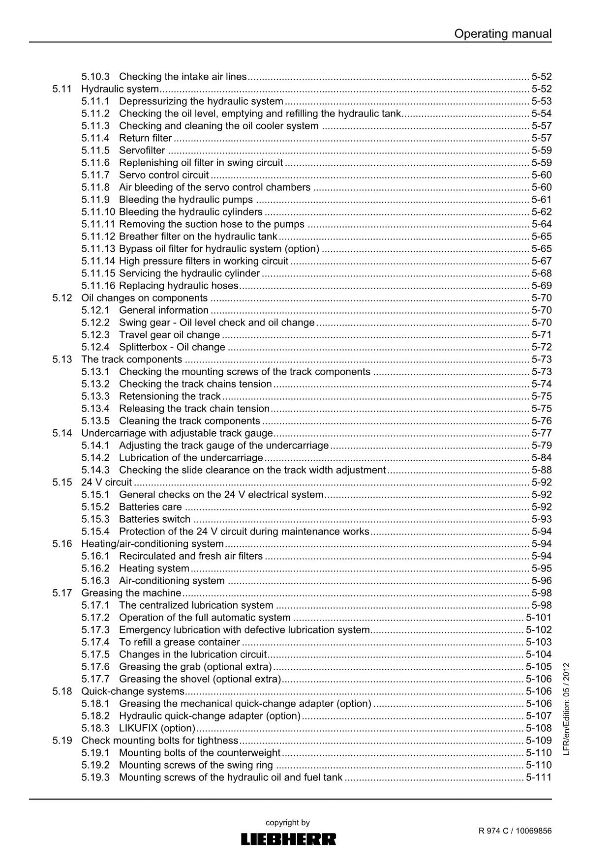 Liebherr R974 C Excavator Operators manual