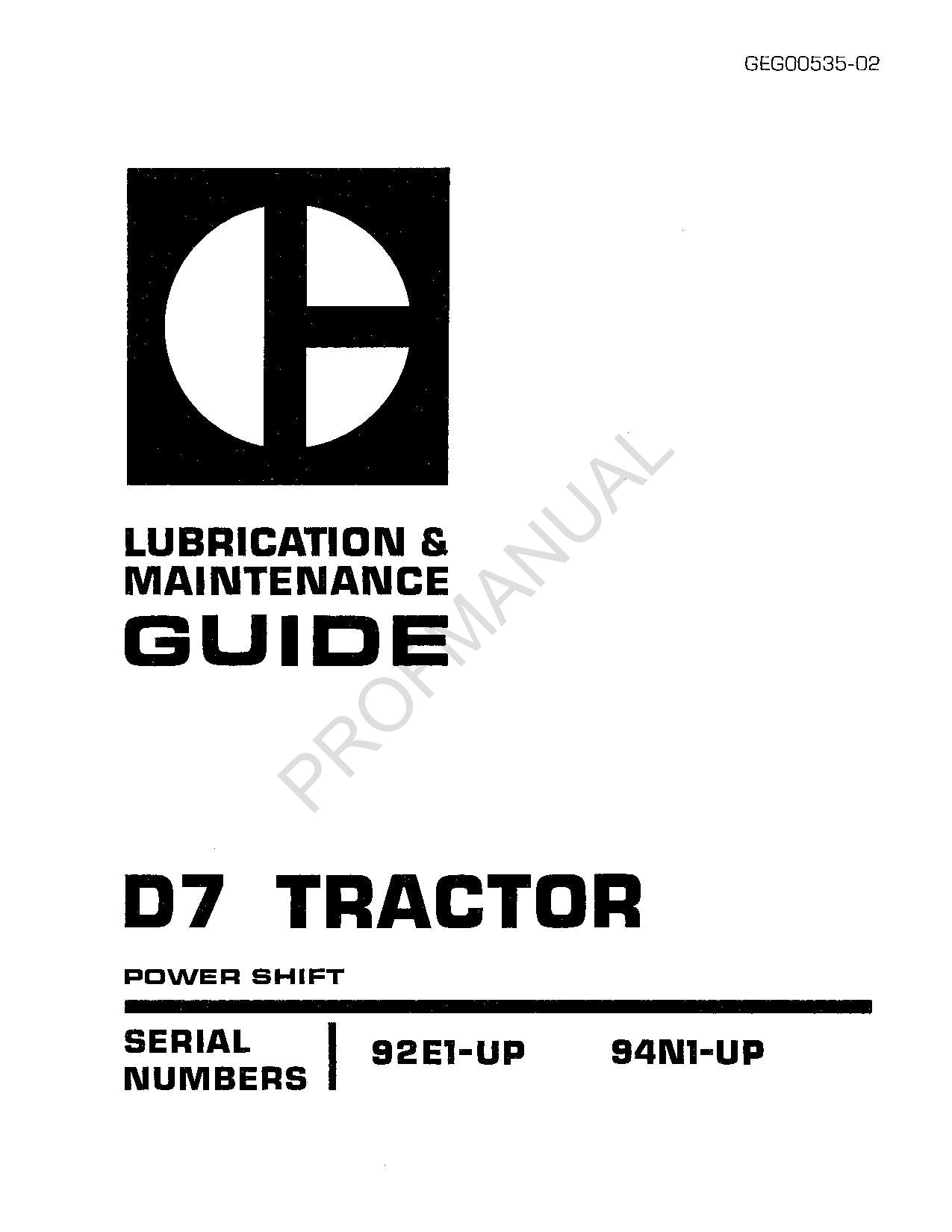 Caterpillar D7 Tractor Lubrication Maintenance Manual