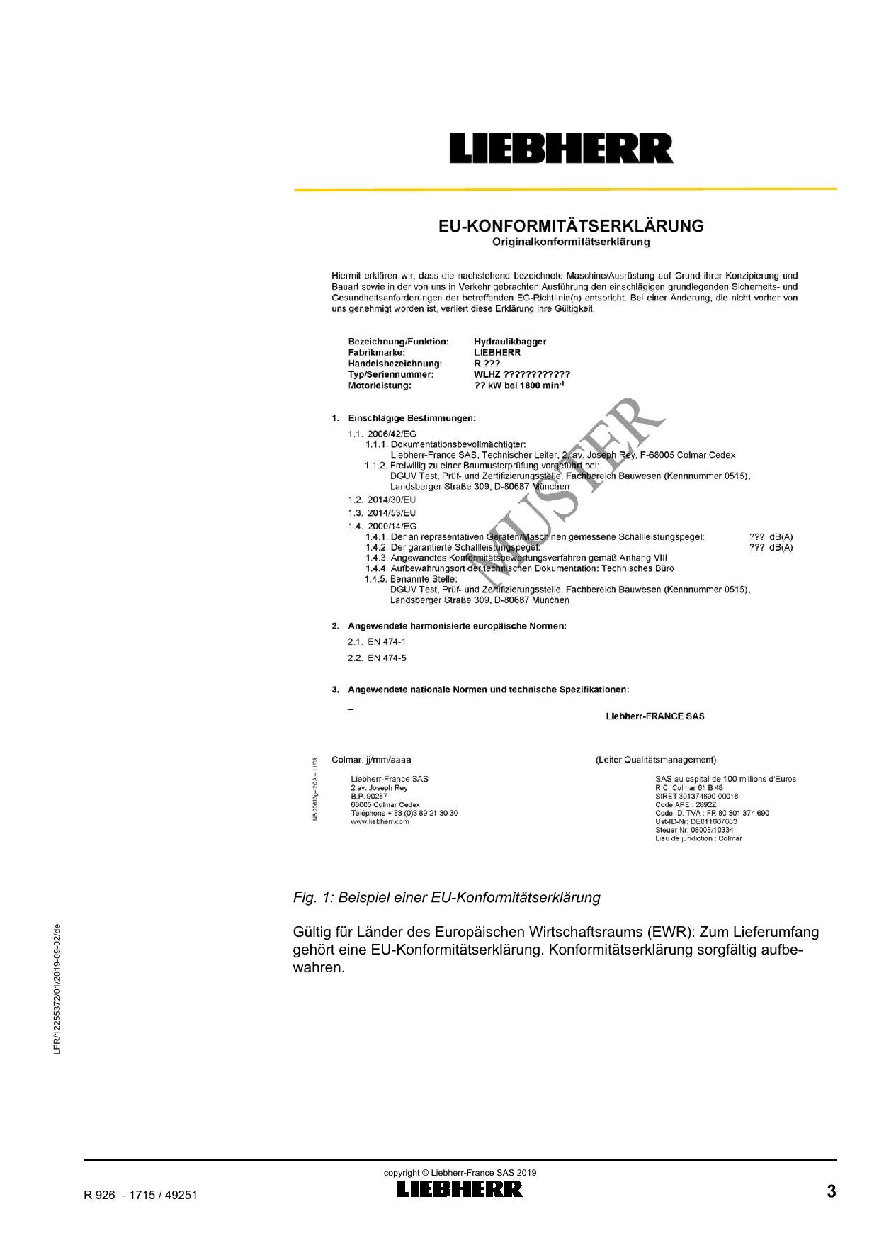 Liebherr R926 Hydraulikbagger Manuel d'instructions