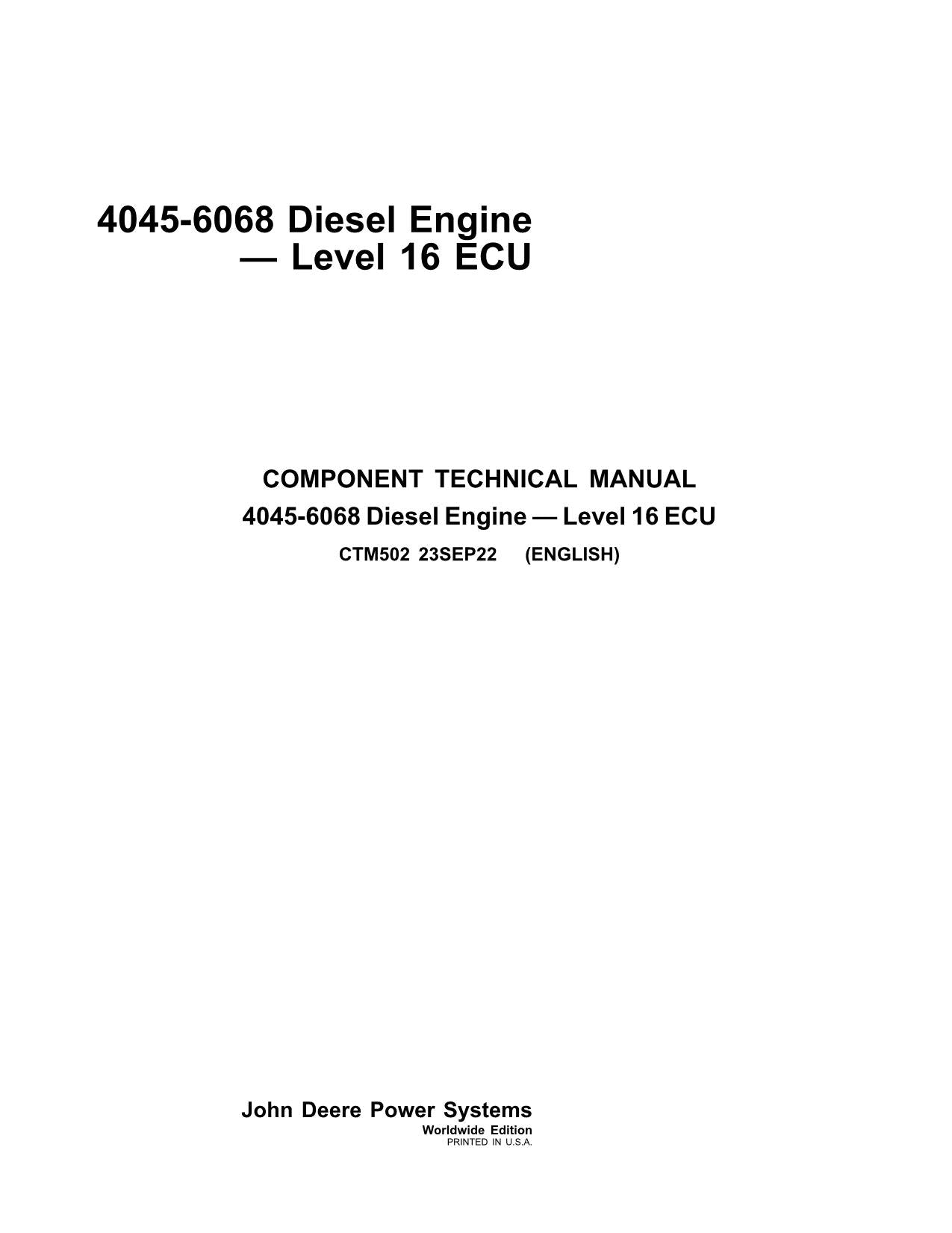 John Deere 4045 6068 4.5L. 6.8L Diesel Engine 16 ECU Fuel System Service Manual