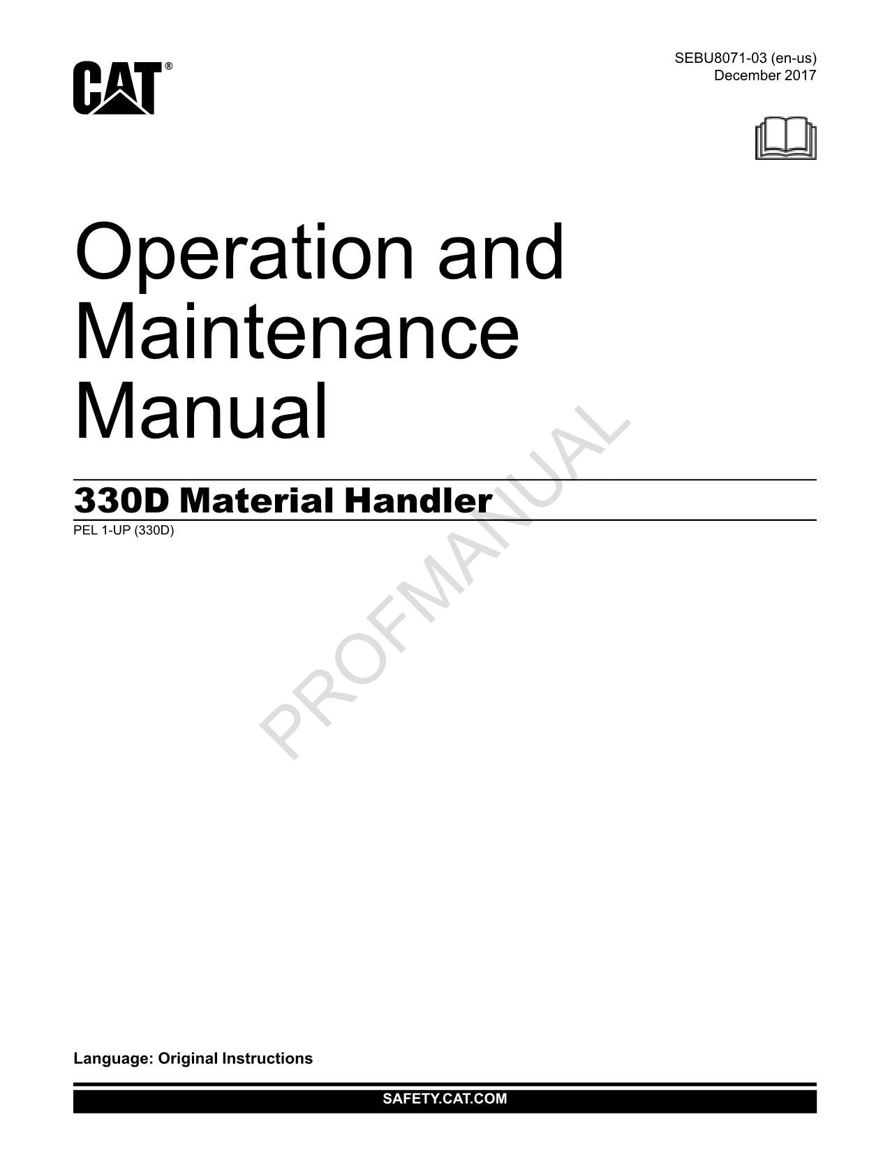 Wartungshandbuch für den Bediener des Materialtransporters Caterpillar 330D, PEL1-Up