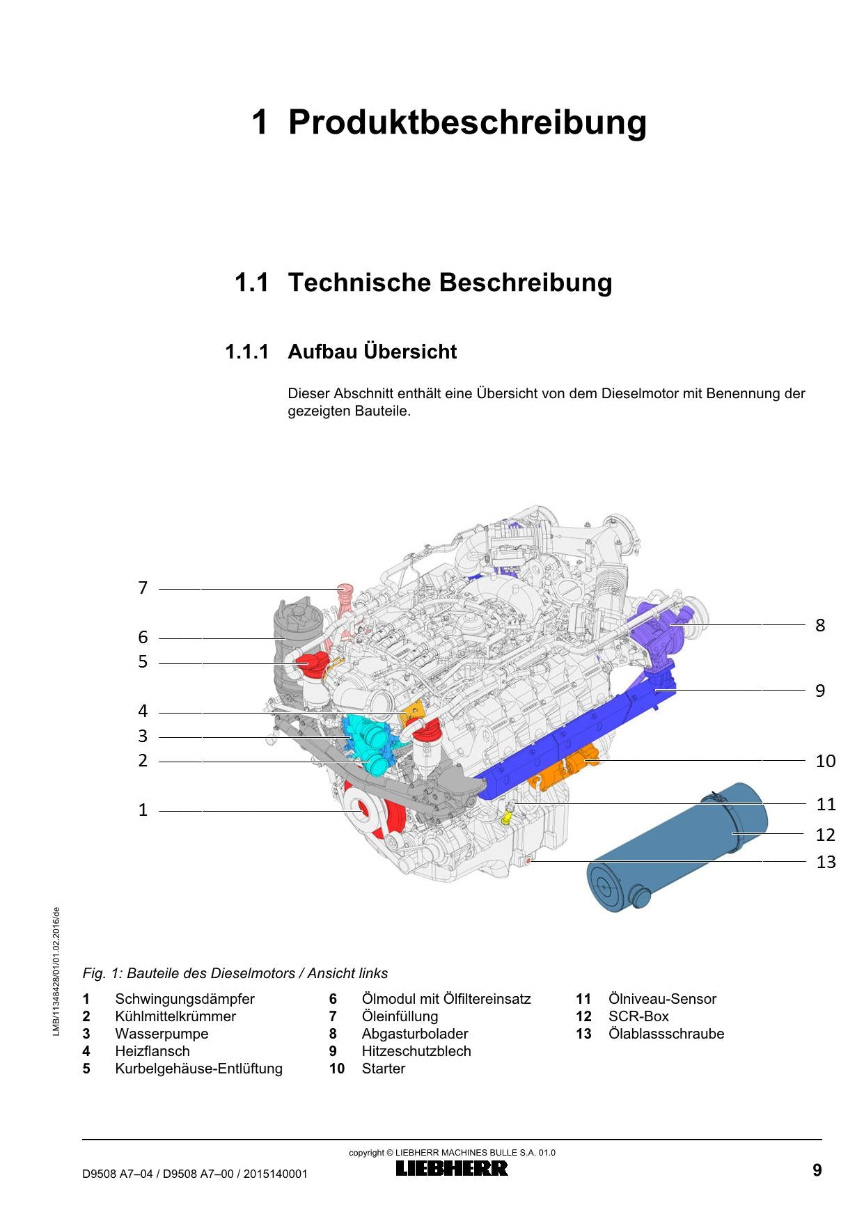 Liebherr D9508 A7-04 D9508 A7-00 Dieselmotor Betriebsanleitung