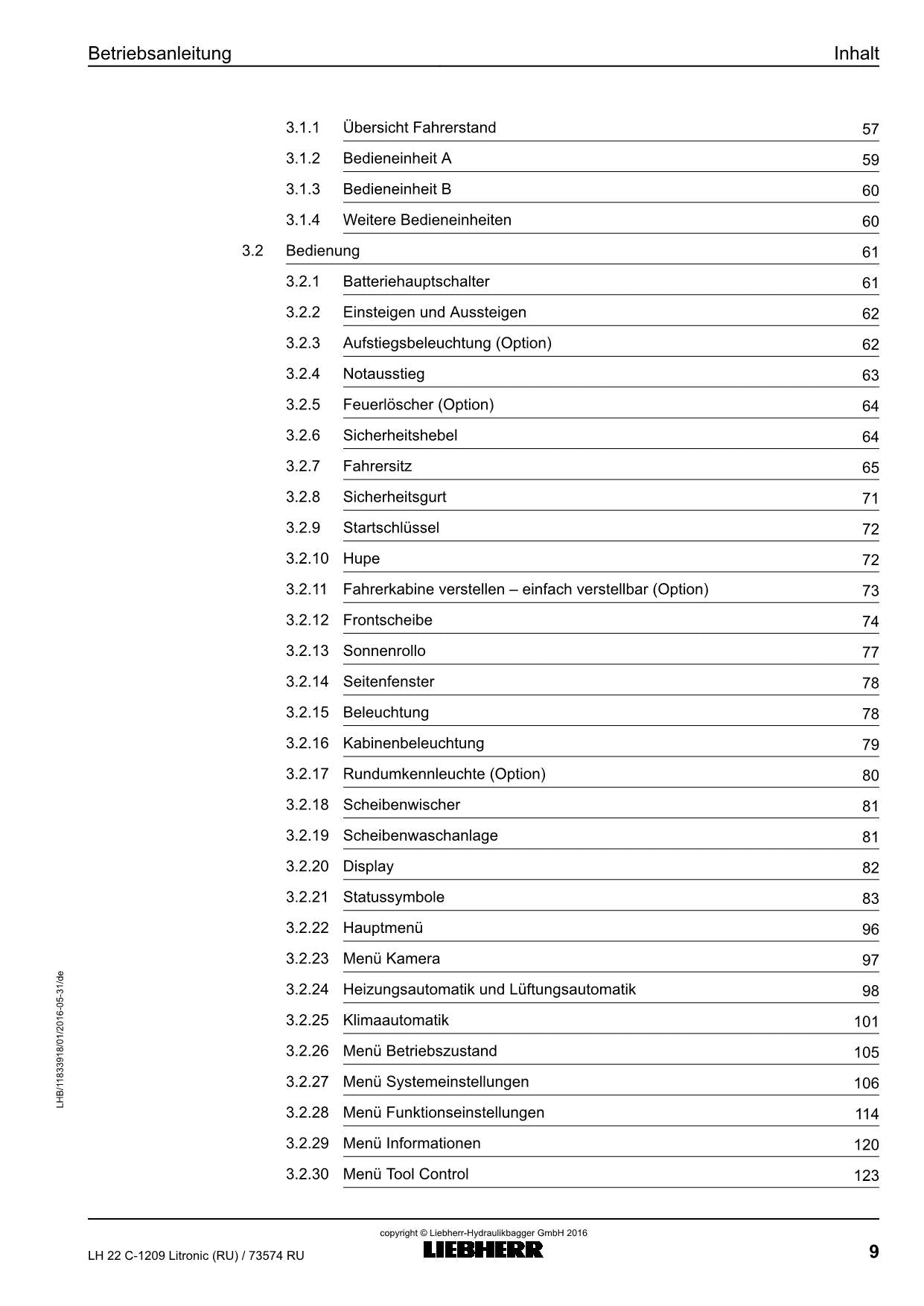 Liebherr LH22 C Litronic RU Materialumschlaggerät Betriebsanleitung