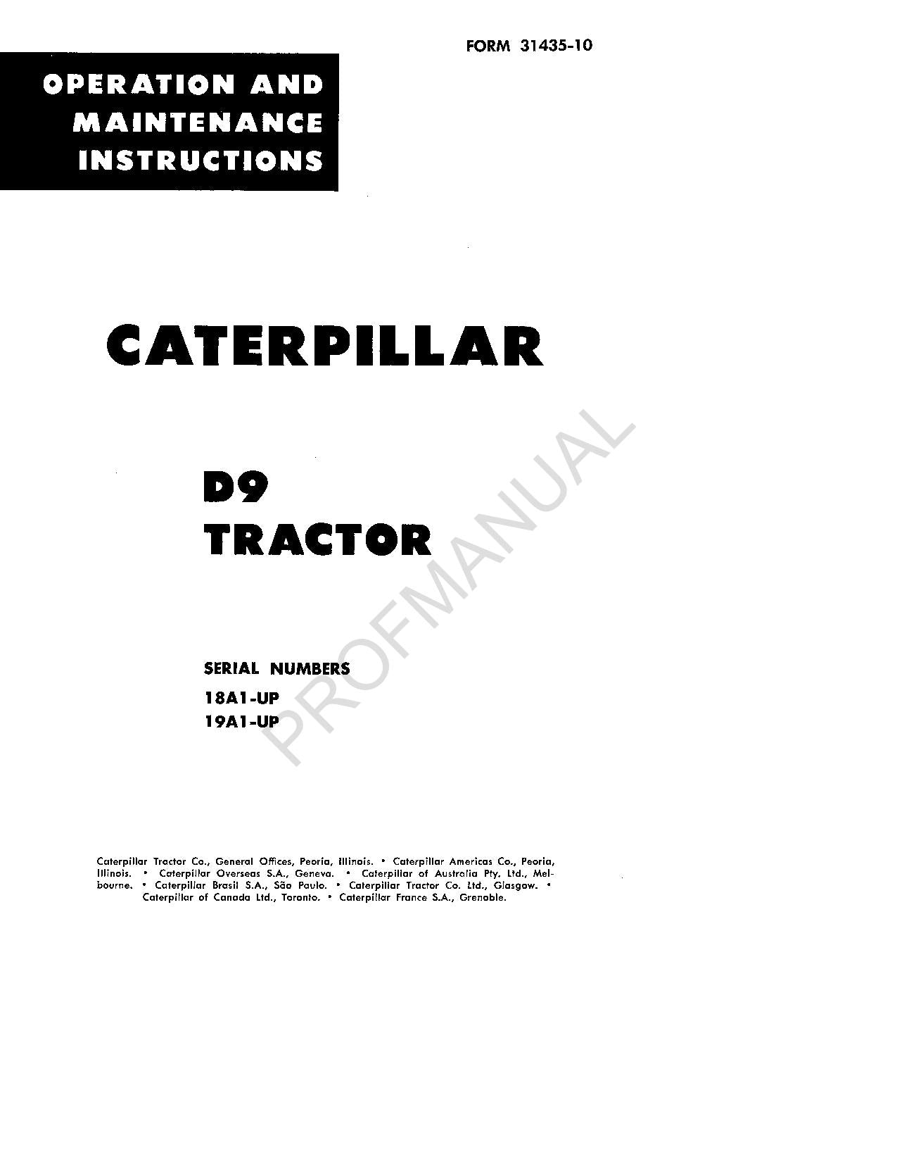 Caterpillar D9 Tractor Operators Maintenance Manual 00031435EN-US