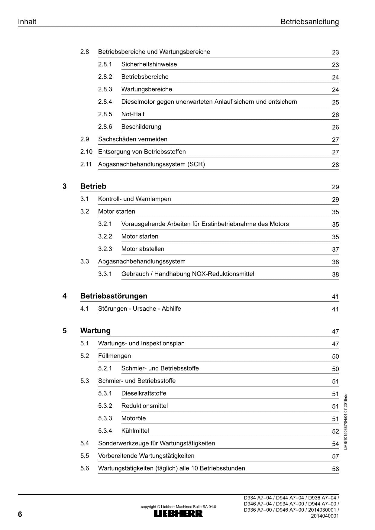 Liebherr D934 D944 D936 D946 D934 D944 D936 D946 Dieselmotor Betriebsanleitung